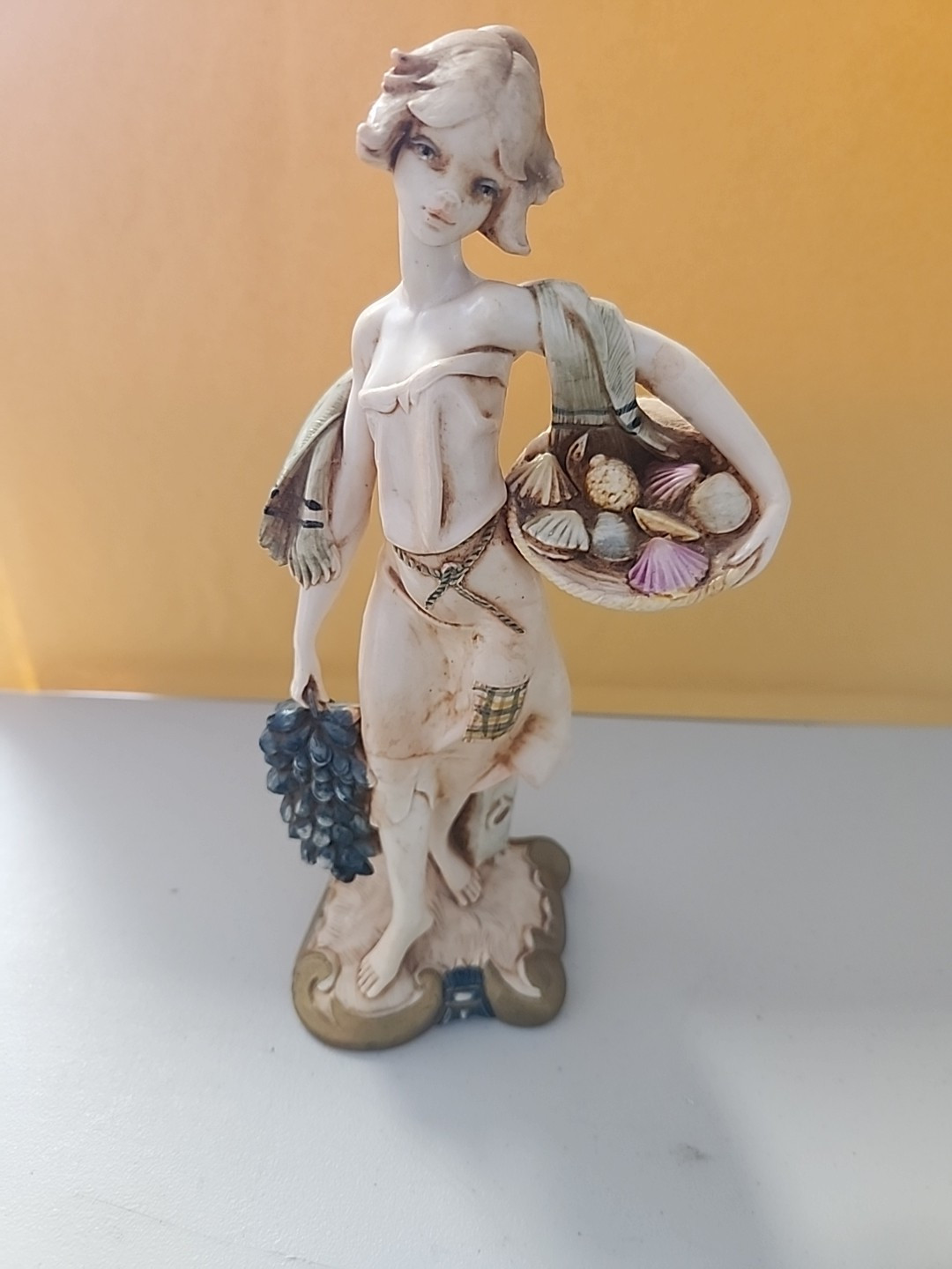 Antique made in Italy woman figurine basket grapes No Marble Base Maybe Signed