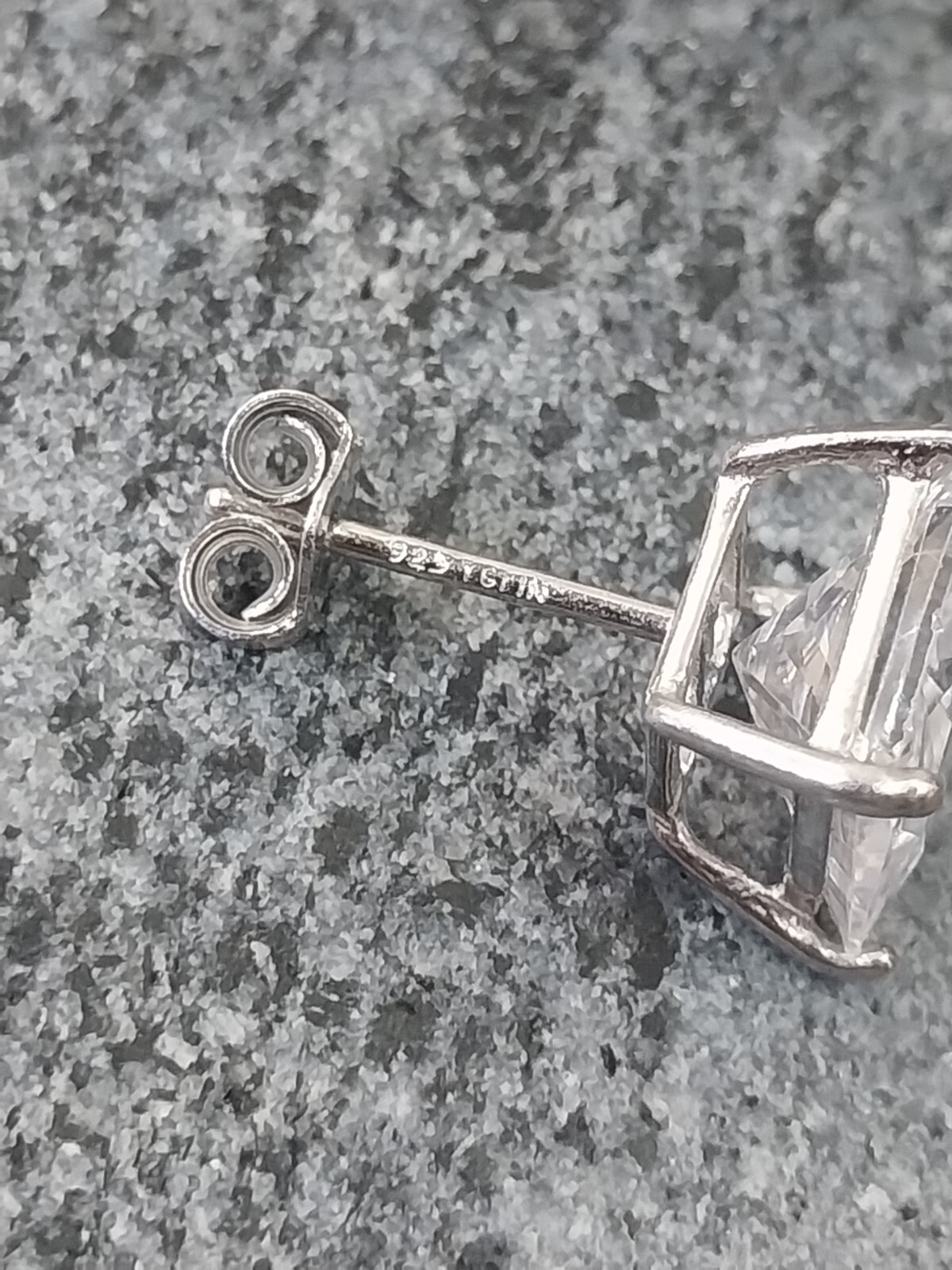 Vintage 925. Sterling Square Solitaire Earrings