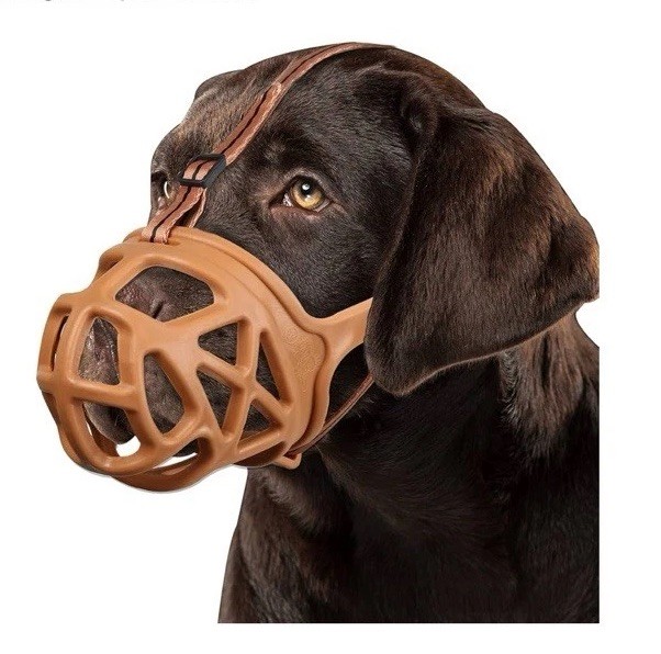 BARKLESS Dog Basket Muzzle for Biting, Humane Mouth Cover For Grooming XS Brown
