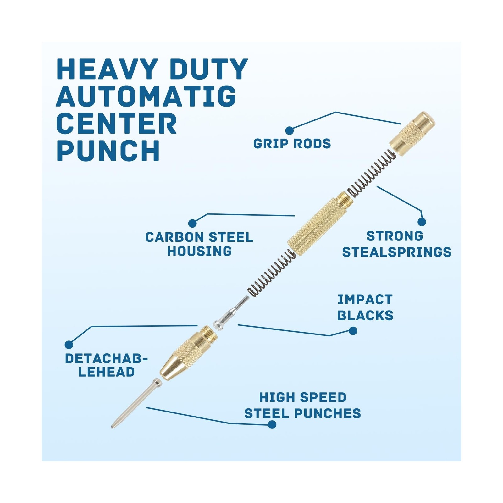 2PCS Automatic Center Punch,5'' Spring Loaded Center Punch, Heavy Duty Steel ...