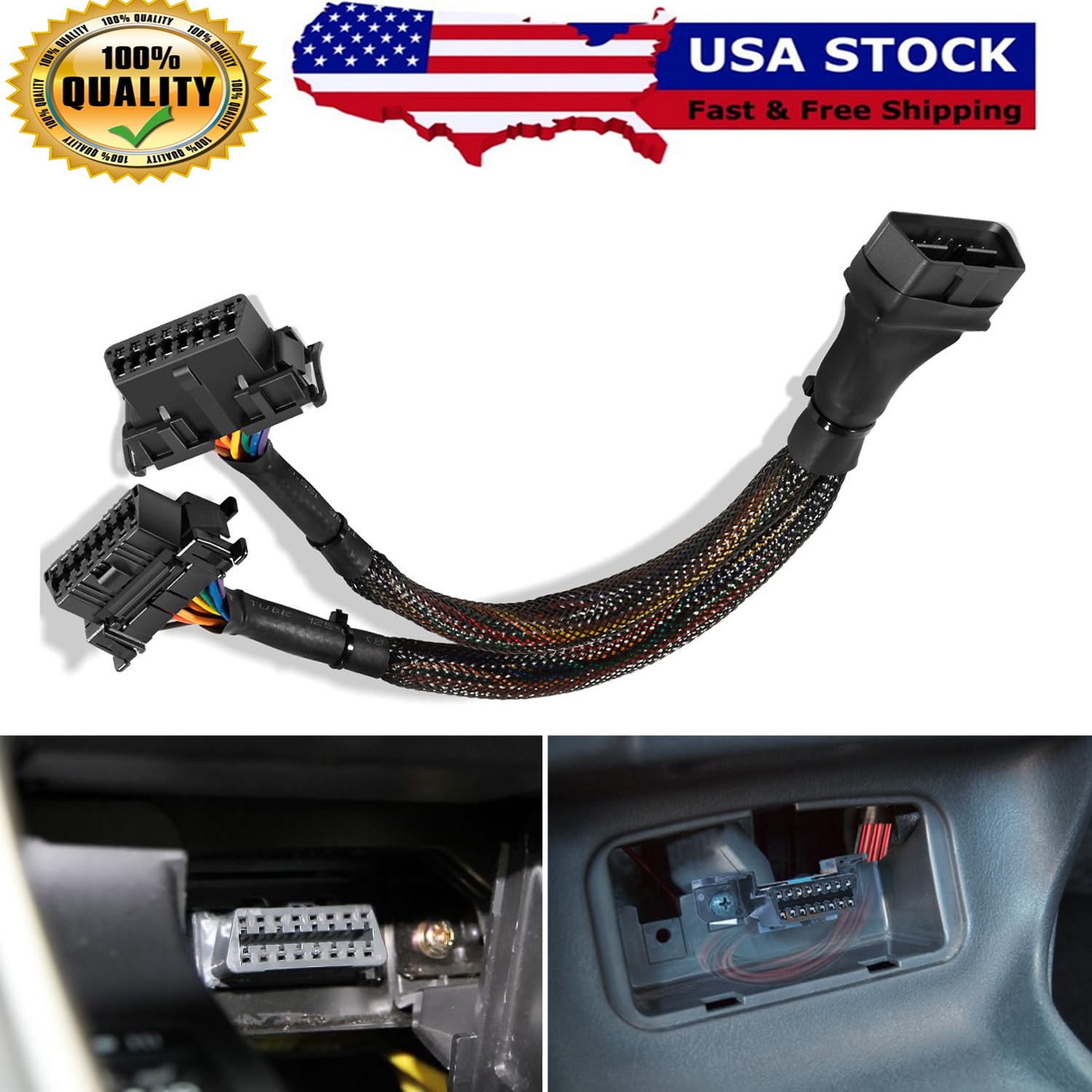 OBD 2 OBD II 16 Pin Splitter Extension Cable Male to Dual Female Y Cable Adapter