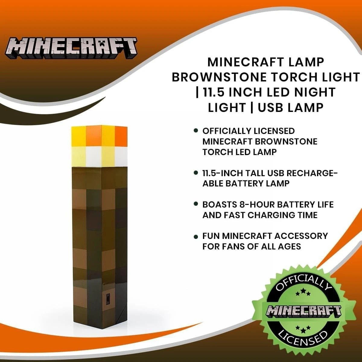 Minecraft Torch Rechargeable Portable Night Light 4-Color LED Light Interactive