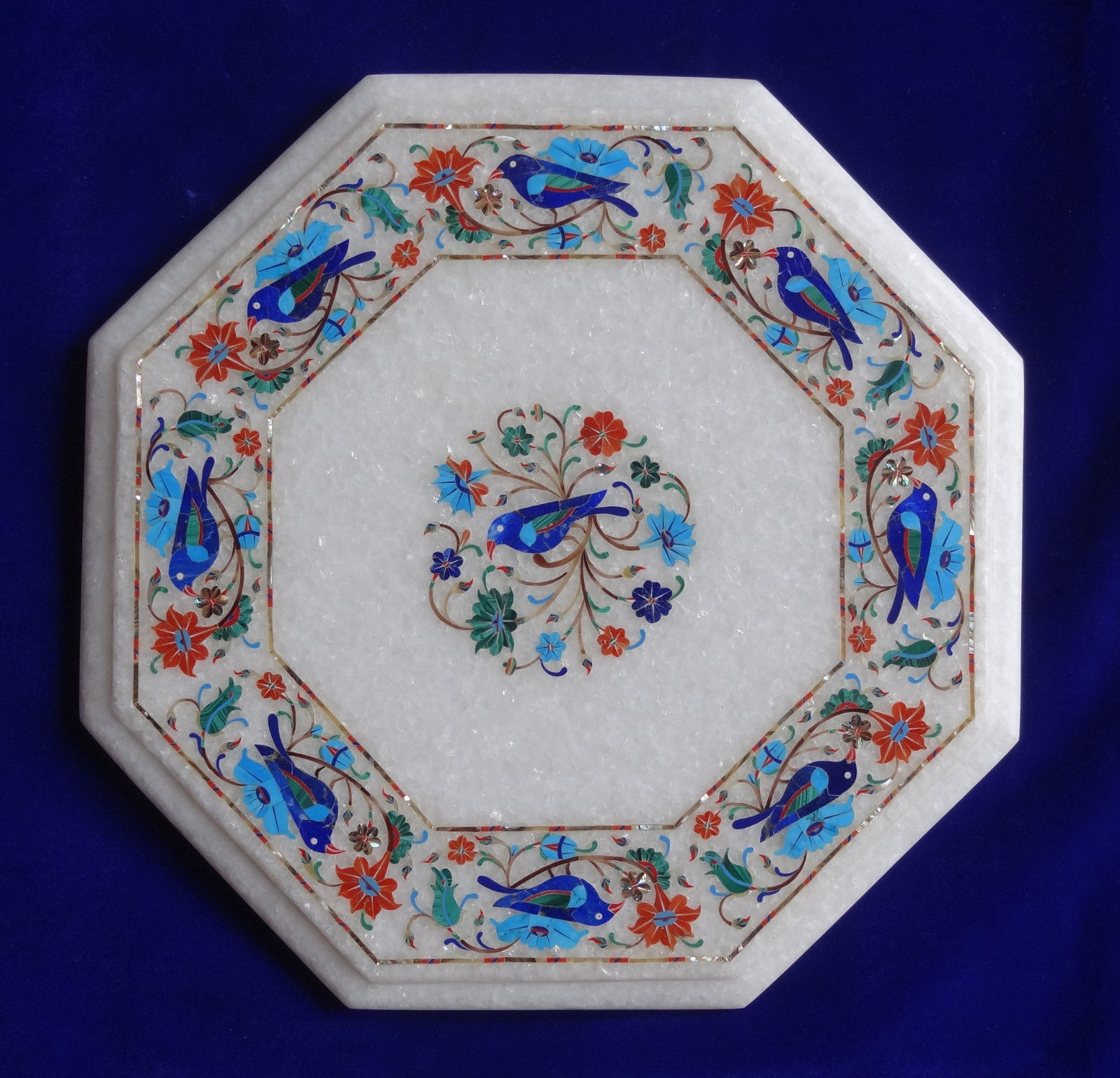15" Marble Side End Table Handmade Lapis Pietra dura Inlay Work