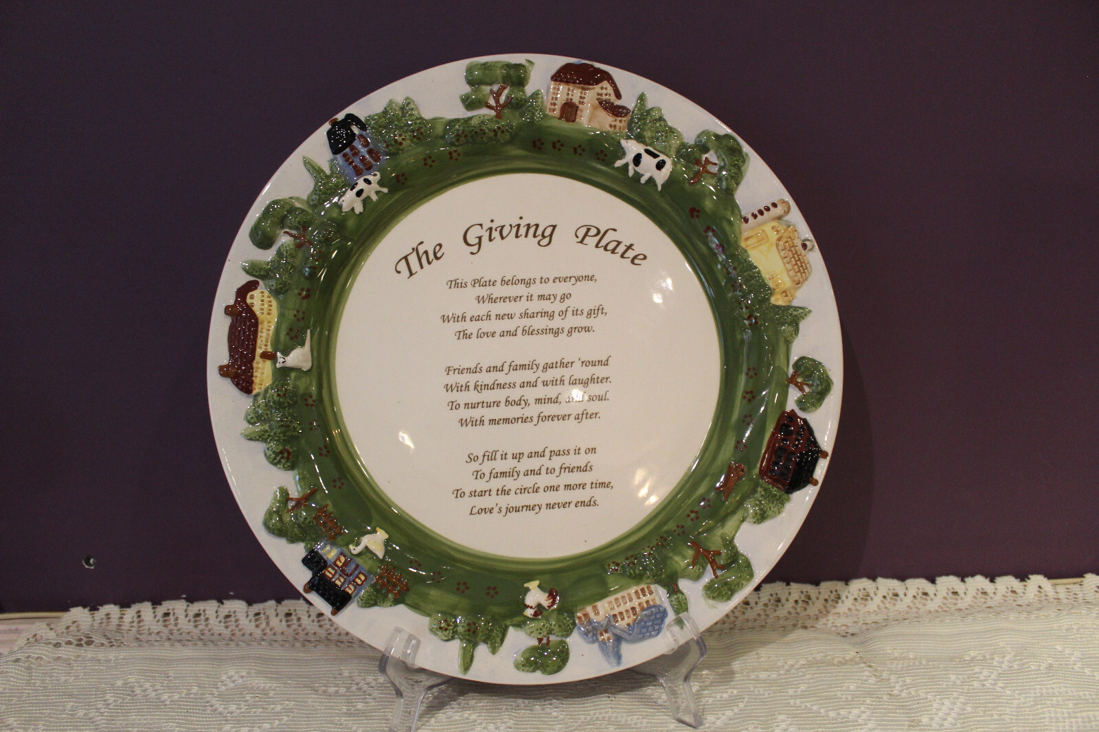 'THE GIVING PLATE' 12.5" HAND PAINTED RAISED 3D FARMHOUSE COUNTRY SCENE BORDER