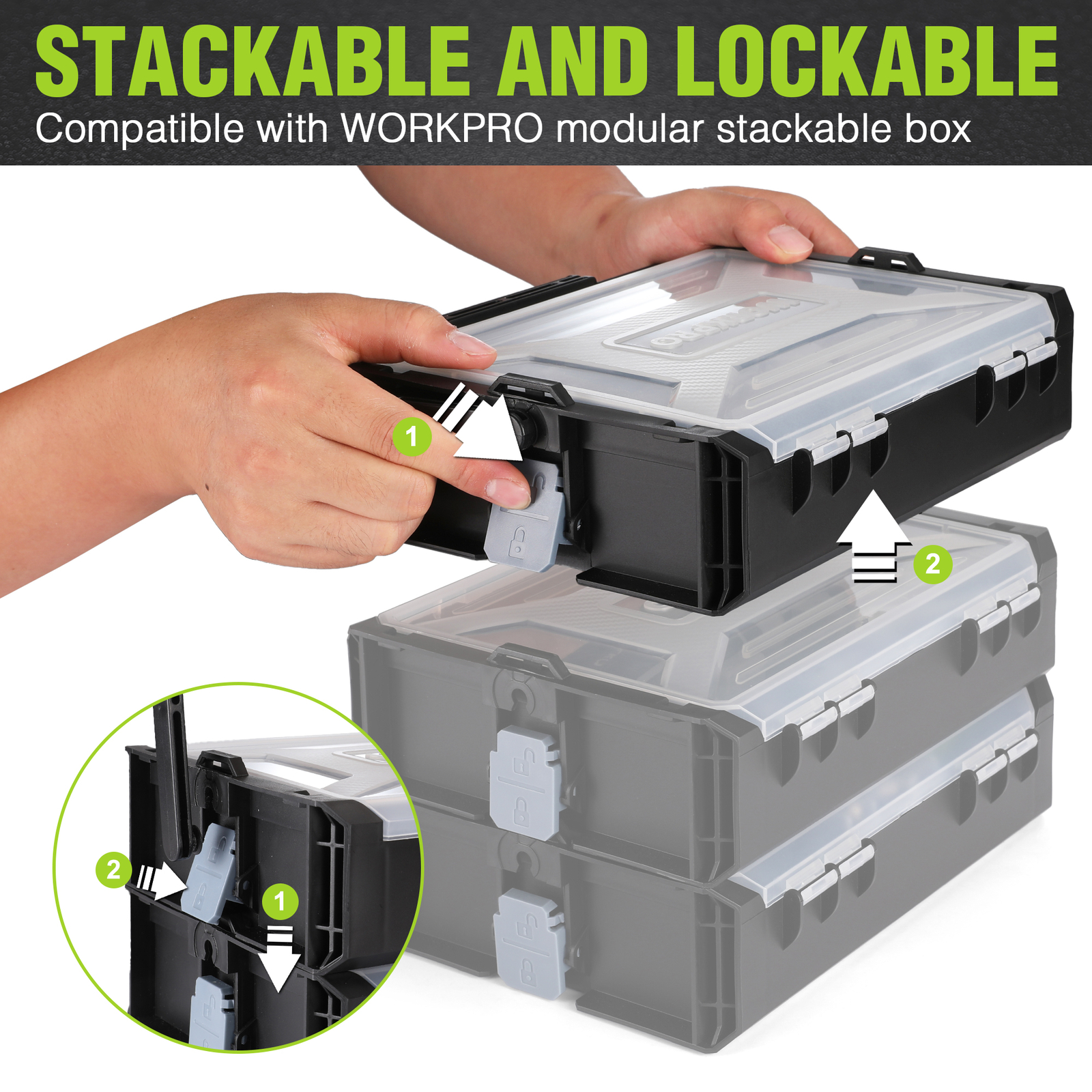 8V Cordless Power Drill Set&Stackable Tool Box w/3/8" Keyless Chuck