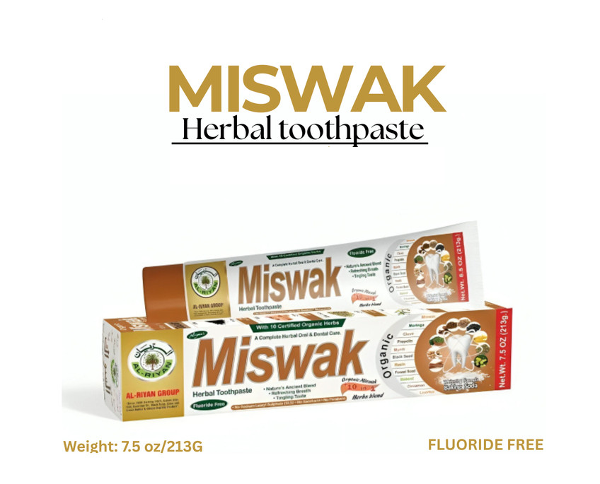Organic Miswak Herbal Toothpaste - 10 in 1 Natural Fluoride-Free, 7.5 oz