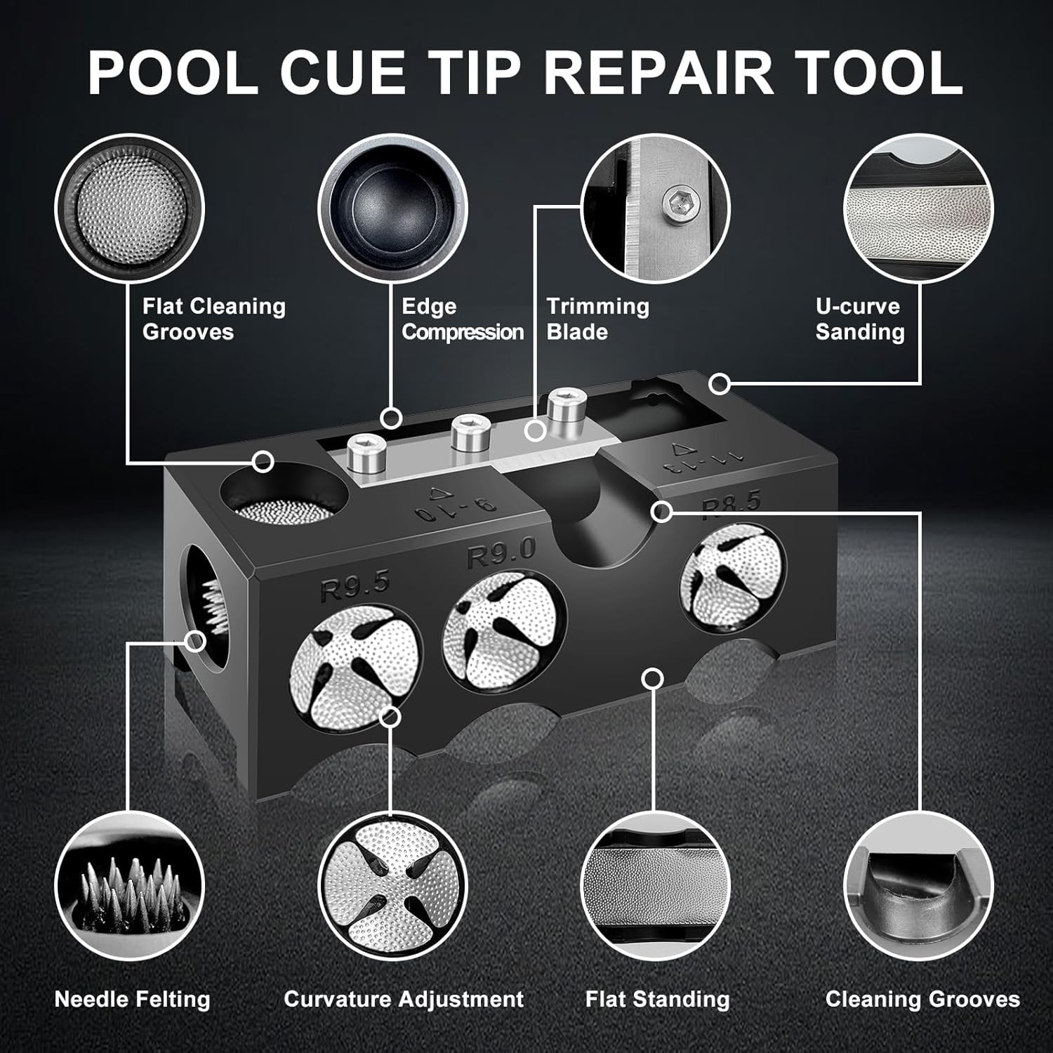 11-In-1 Pool Cue Tip Shaper, 25 Pcs Pool Cue Tips Replacement Kit, Pool Cue Tip