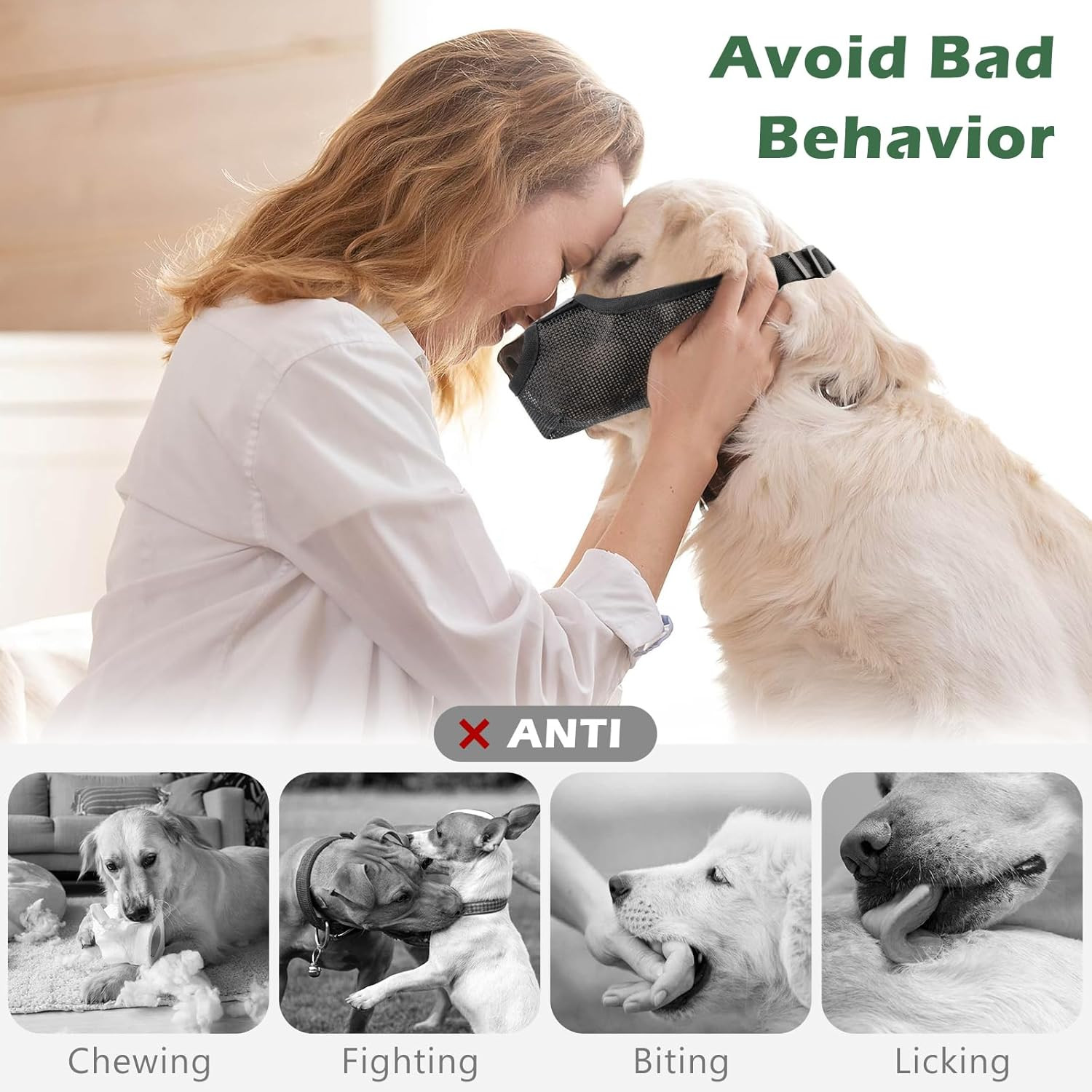 Dog Muzzle for Small Medium Large Sized Dogs, Adjustable Basket Muzzle for Dogs