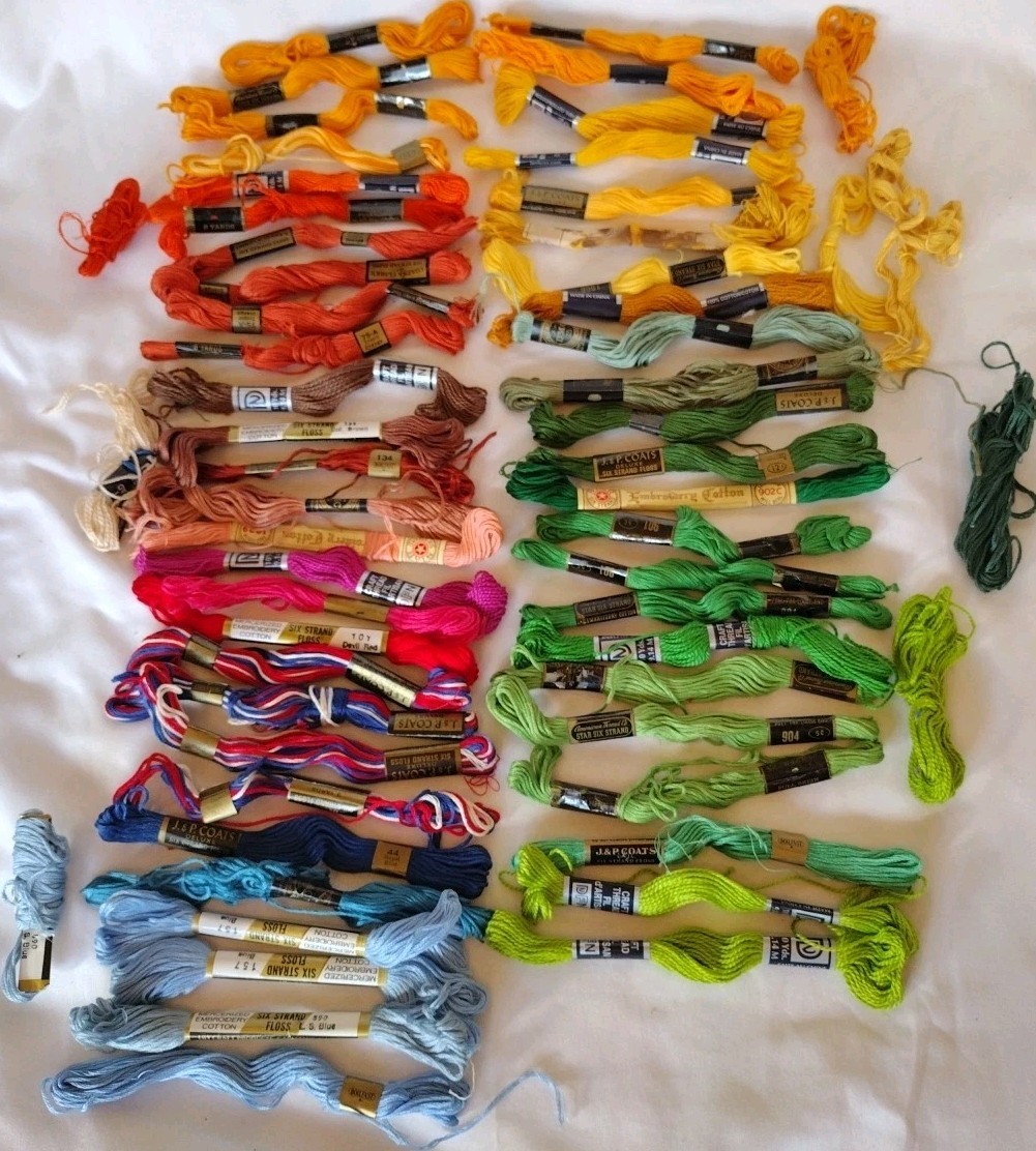 Embroidery Floss Skeins Thread Over 50 Various Colors J&P DFN Lilycraft DMC