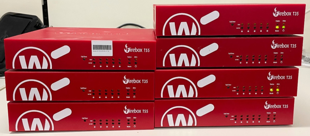 Lot of 7 WatchGuard Firebox Network Security Appliance T55, T35 MS5AE5, MS3AE5