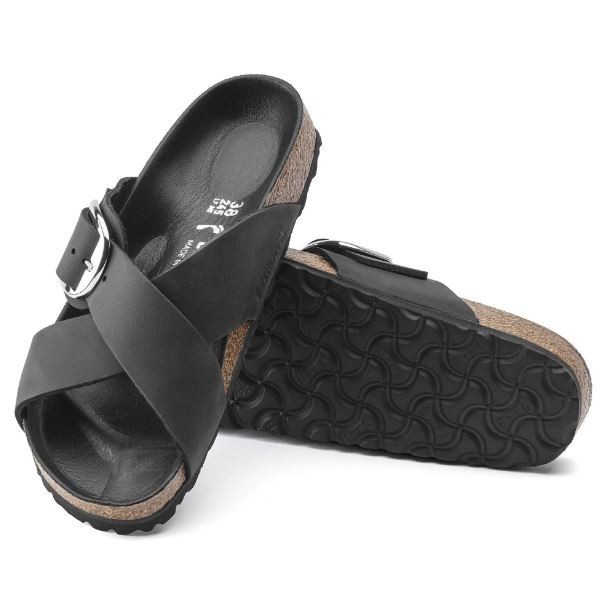 Birkenstock Siena Big Buckle Sandals Black Women Leather Comfort
