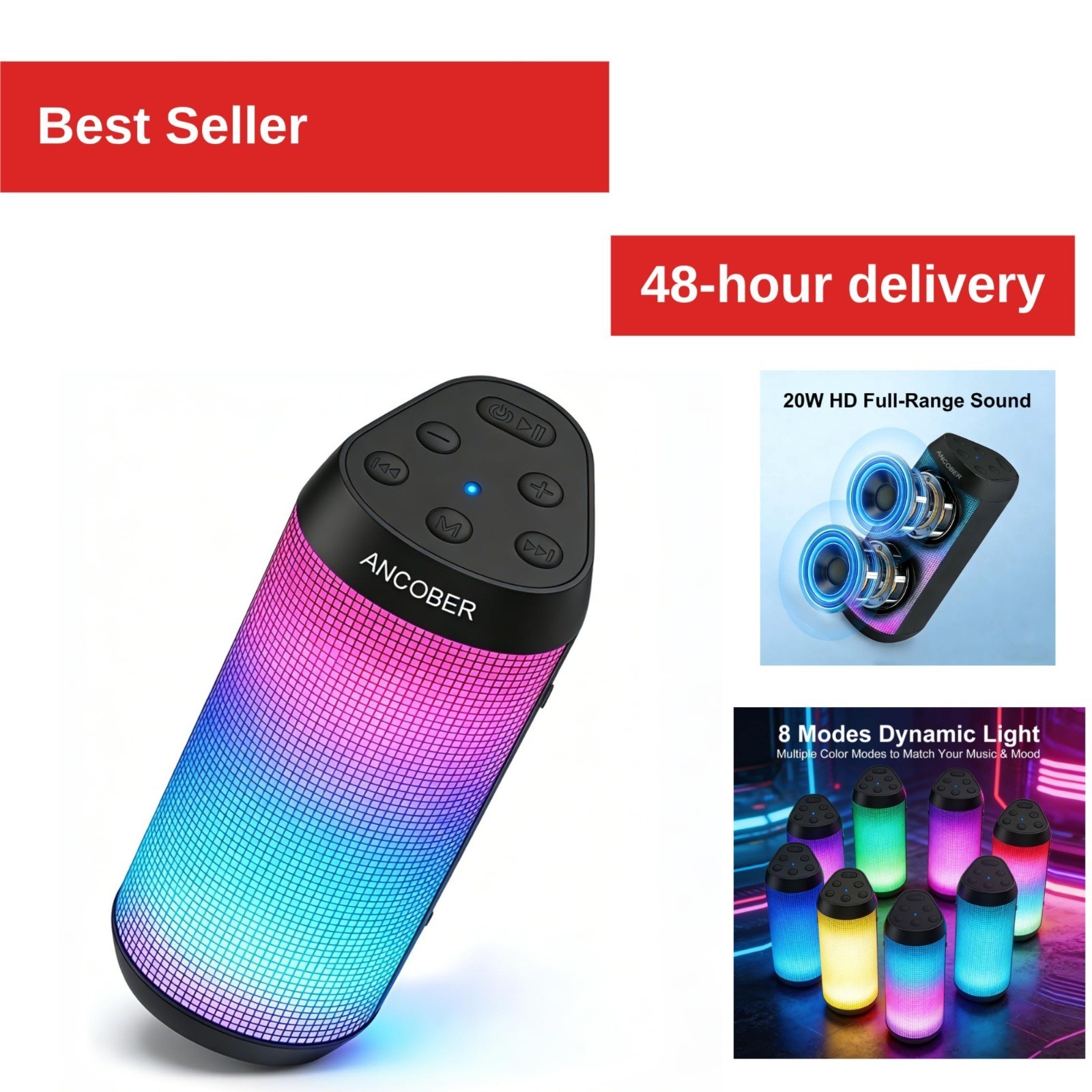 ANCOBER Portable Bluetooth Speaker 20W HD Stereo Waterproof 30H Playtime