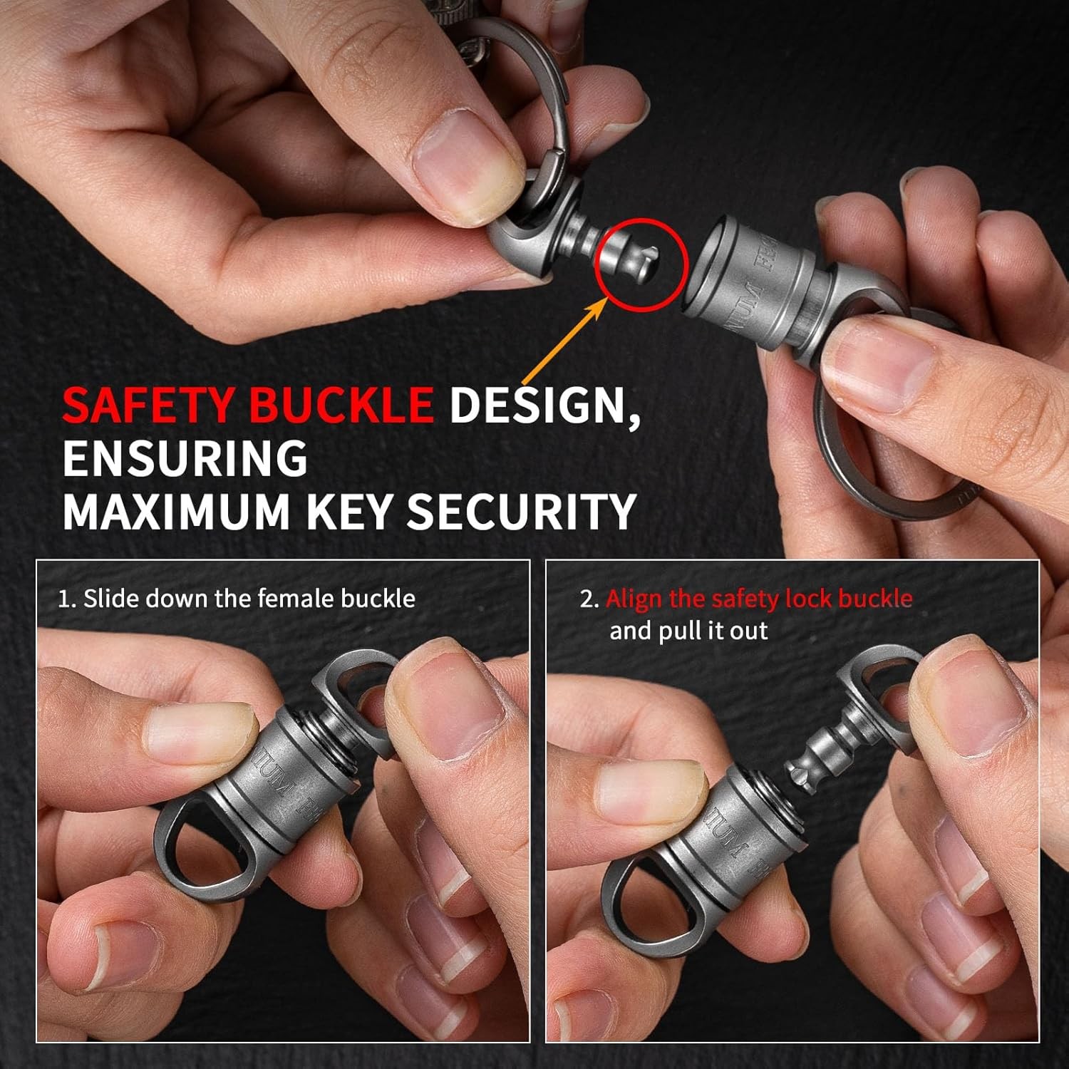 Quick Release Keychain with 2 Key Rings Titanium, Detachable Pull Apart Matte