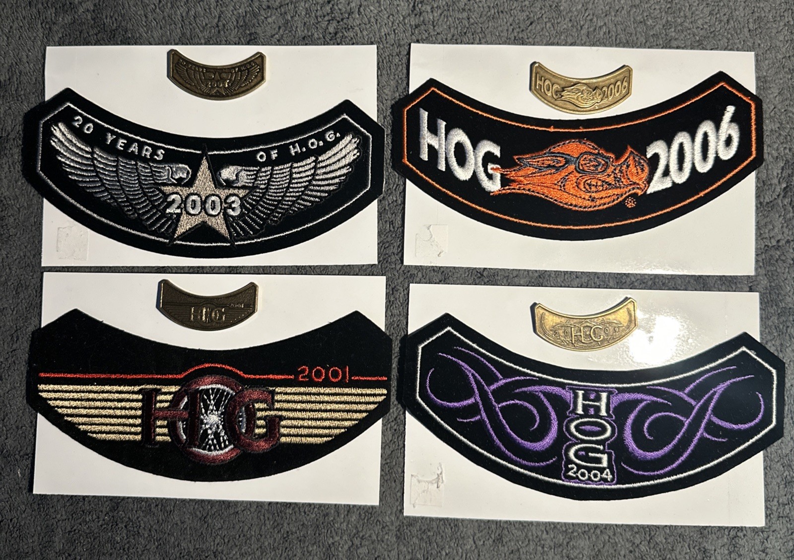 4 Harley Davidson Pins And Patches Lot 2001, 2003, 2004 & 2006