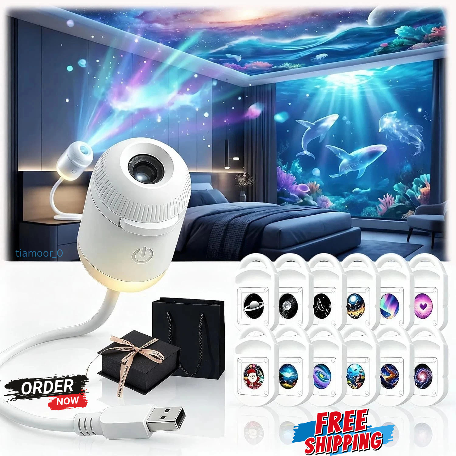 HD Smart Dynamic 5D Holographic Night Light Projector, 2-in-1 Galaxy Star