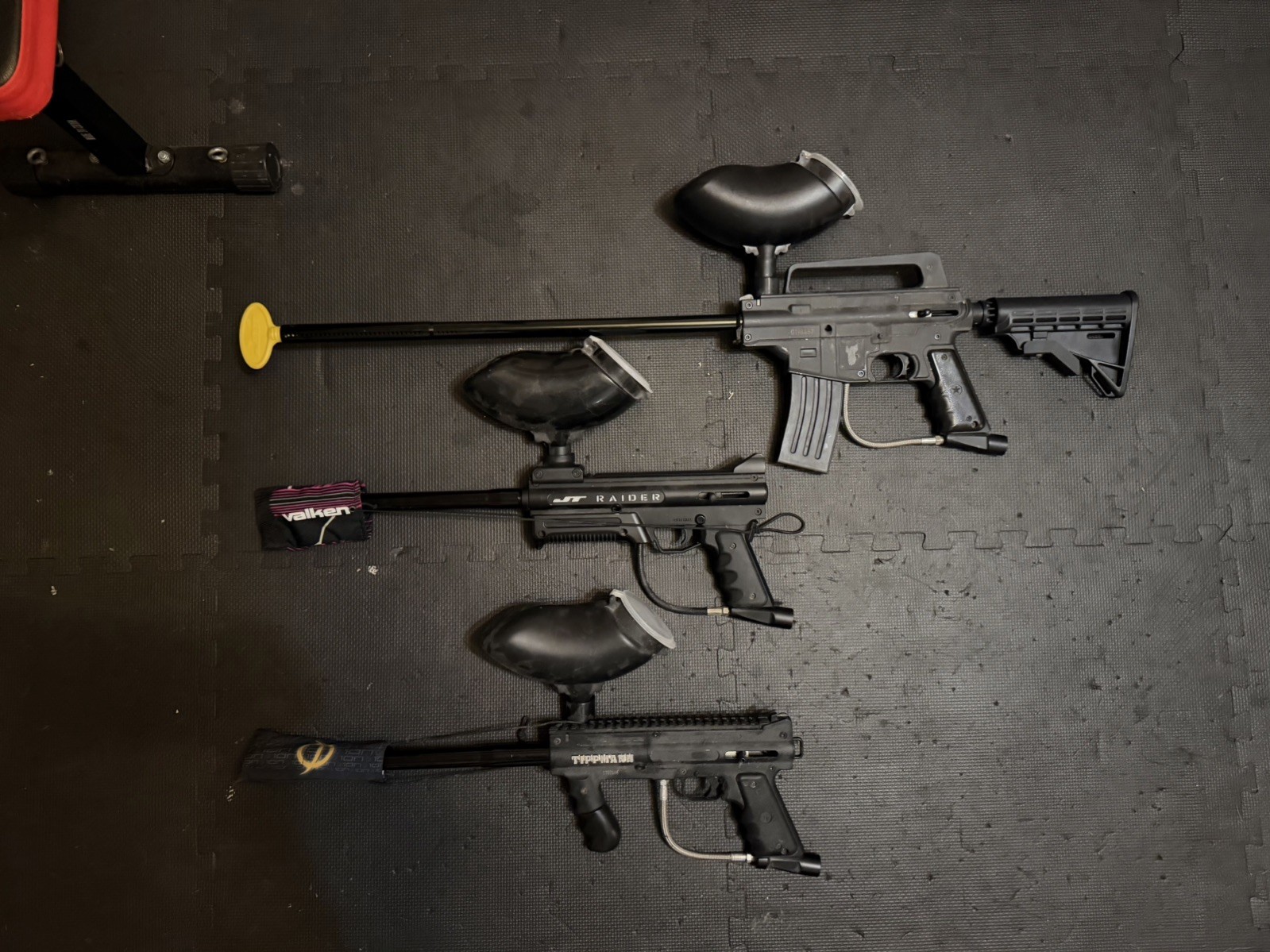 PAINTBALL LOT / 3 GUNS  / 3 HOPPERS / COVERS FOR BARRELS!