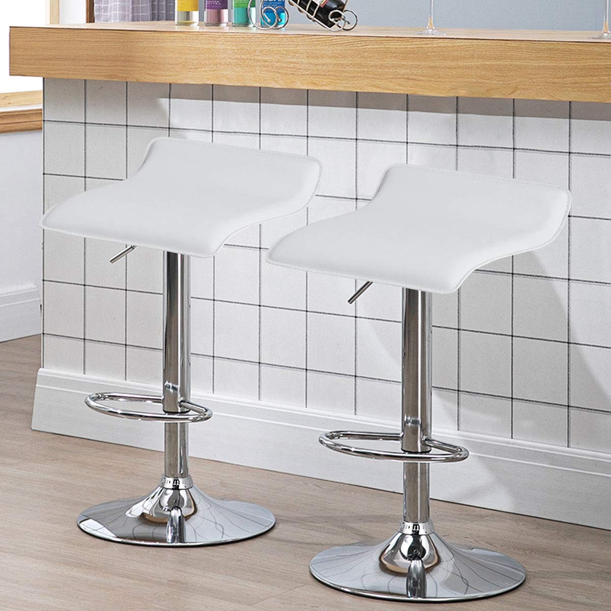 Bar Stools Set of 4 Height Adjustable PU Leather Seat Gas Lever Footrest