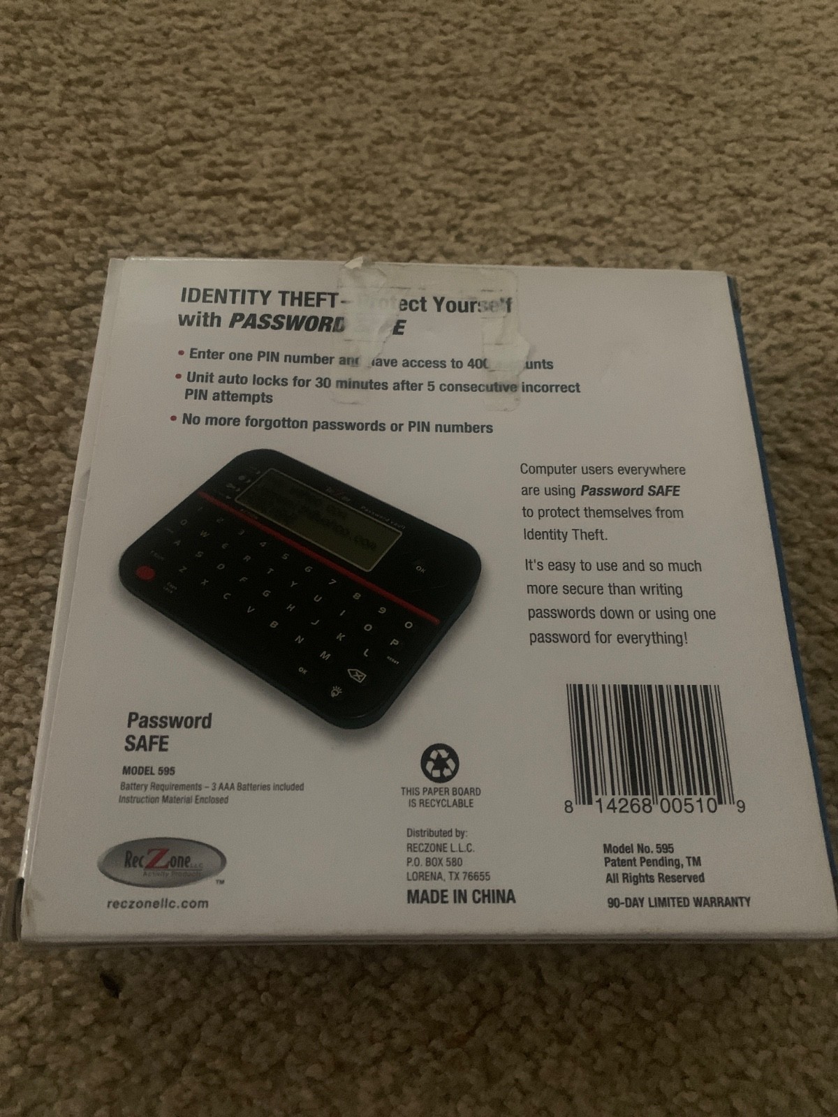 RecZone Password Safe Backlit LCD Built In Memory QWERTY Keyboard Model 595
