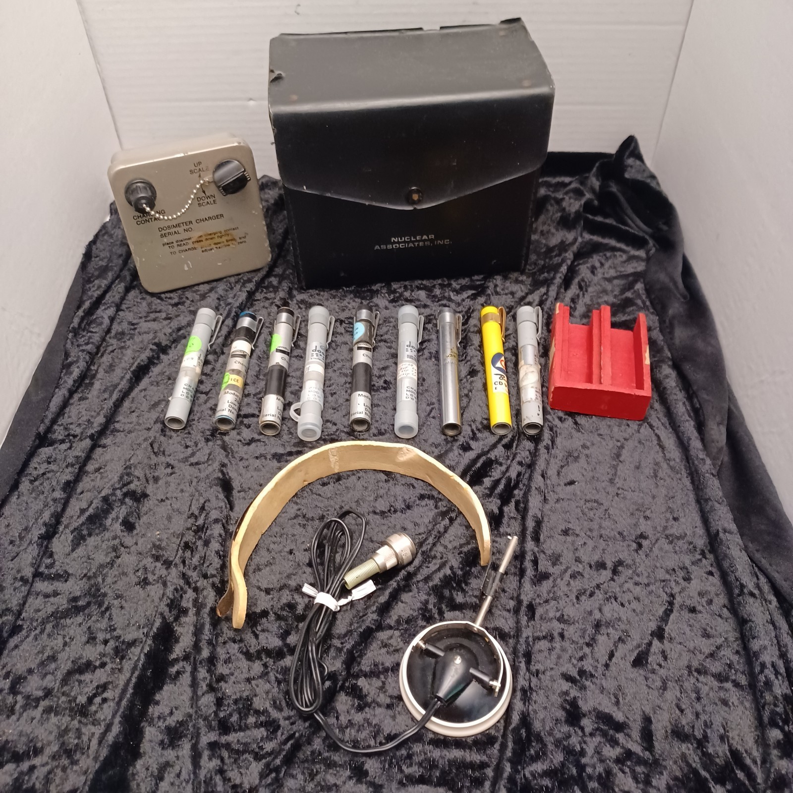 Large Lot Vintage Bendix Civil Defense Radiological Dosimeters + Case + Charger
