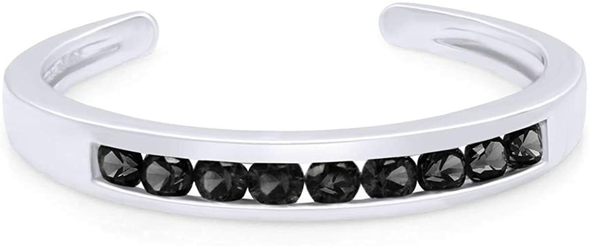 Black Simulated Diamond Channel Set 14k Gold Plated Silver Adjustable Toe Ring