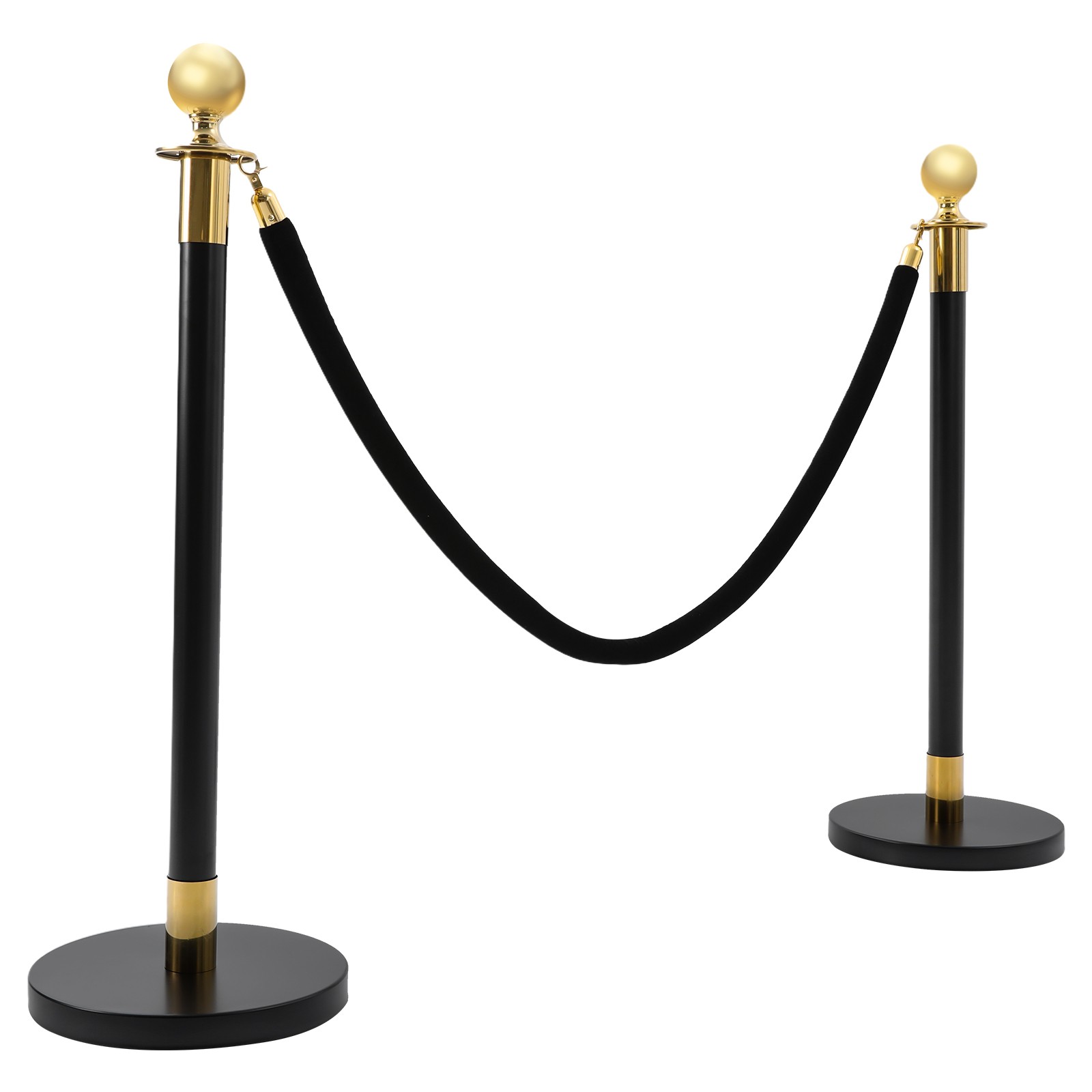 6PCS Black+Gold Stanchion Posts Queue Pole w/ 4 1.5M Ropes Crowd Control Barrier