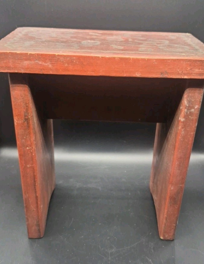 Vintage Folk Art Wooden Stool Engraved Riser