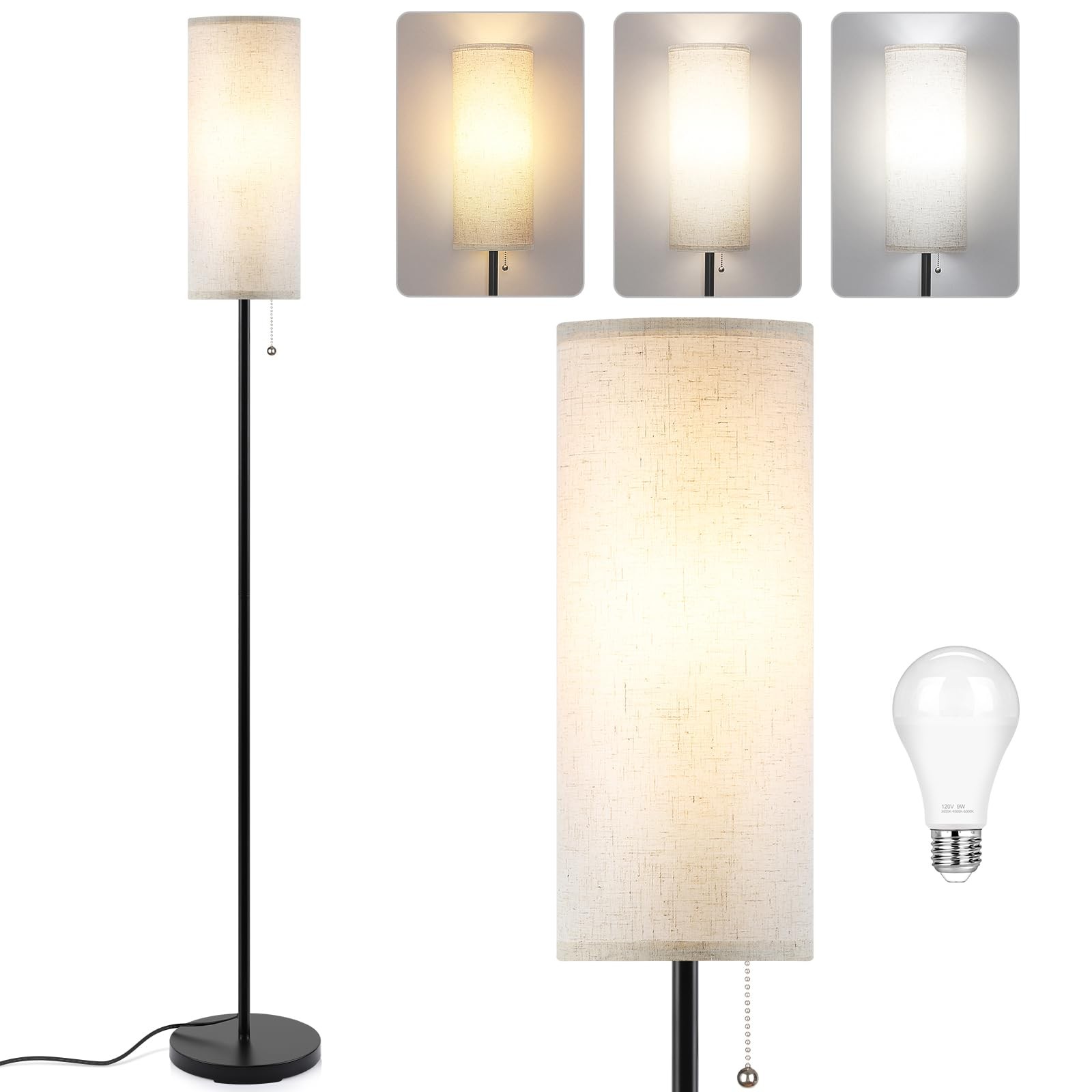 Coucrek Floor Lamp for Living Room, 3 Color Temperature Modern Standing Lamps...