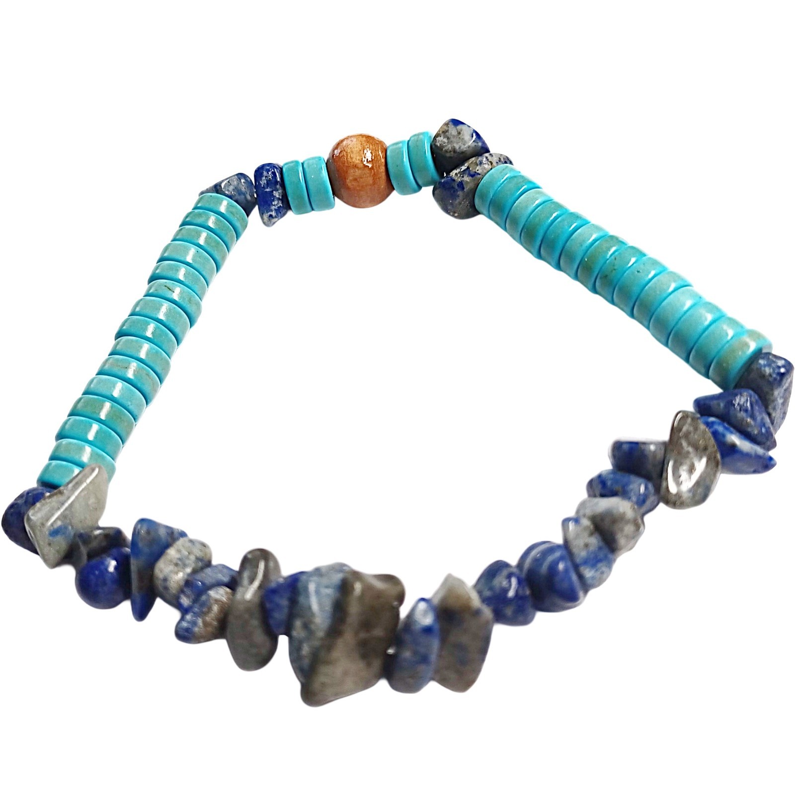 Teal and Faux Stone Minimalist Beaded Bracelet-7.5 inch Stretchy