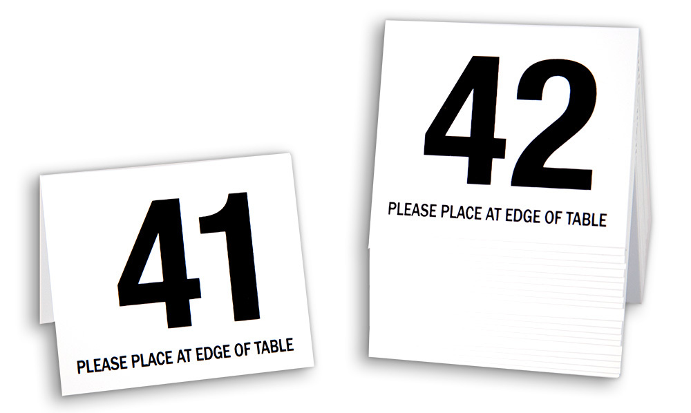 Plastic Table Numbers 41-60, Tent Style, White w/ Black Number, Free Shipping