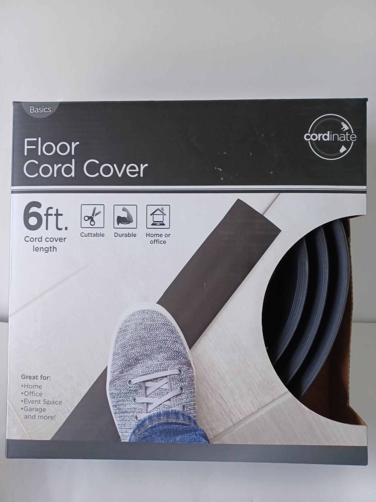 Cordinate Floor Cord Cover 6ft, Cuttable Rubber, Low Profile and Durable NEW