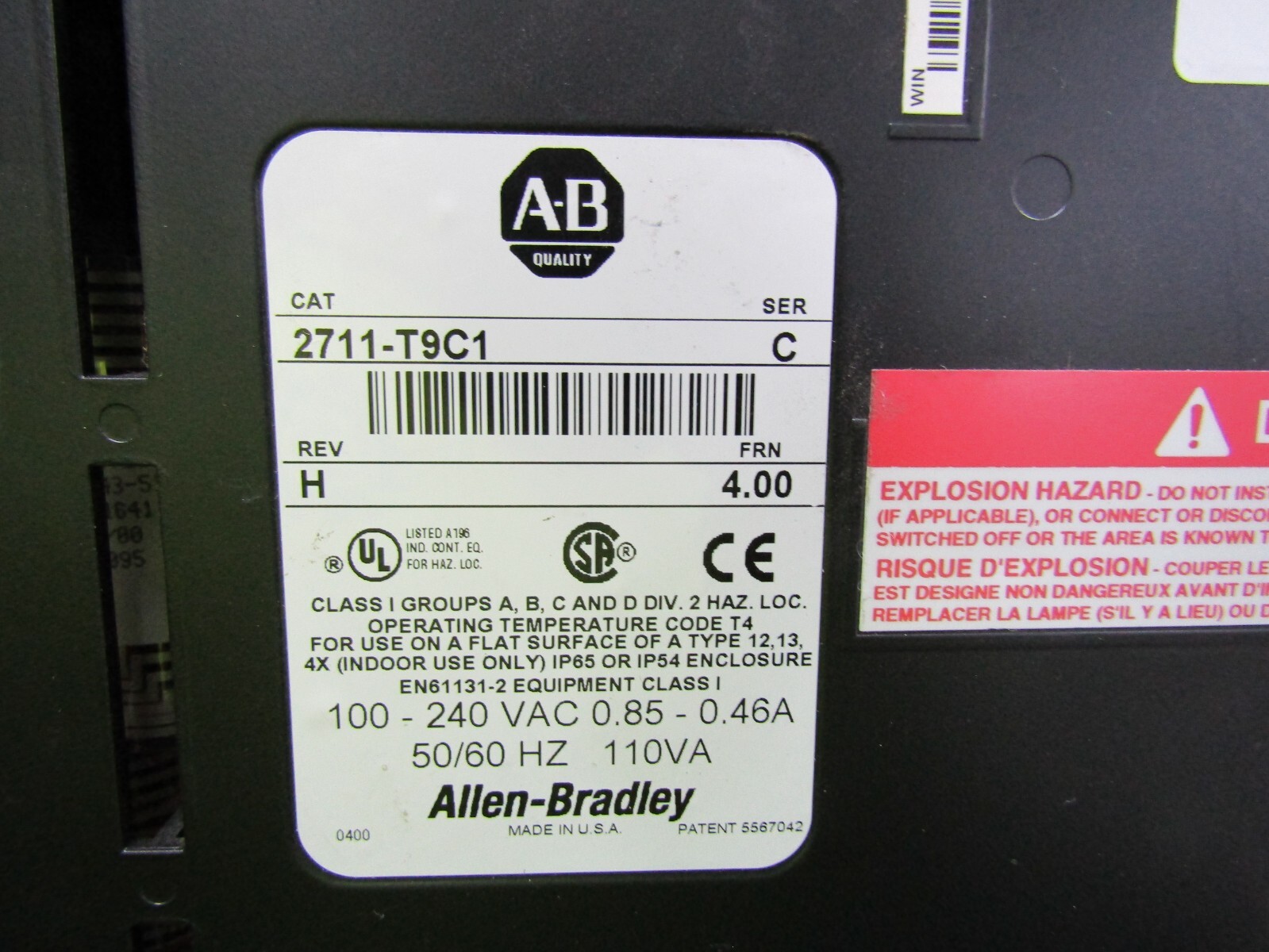😎 ALLEN BRADLEY 2711-T9C1 TOUCHSCREEN PANELVIEW 900 100/240 VAC SERIES C