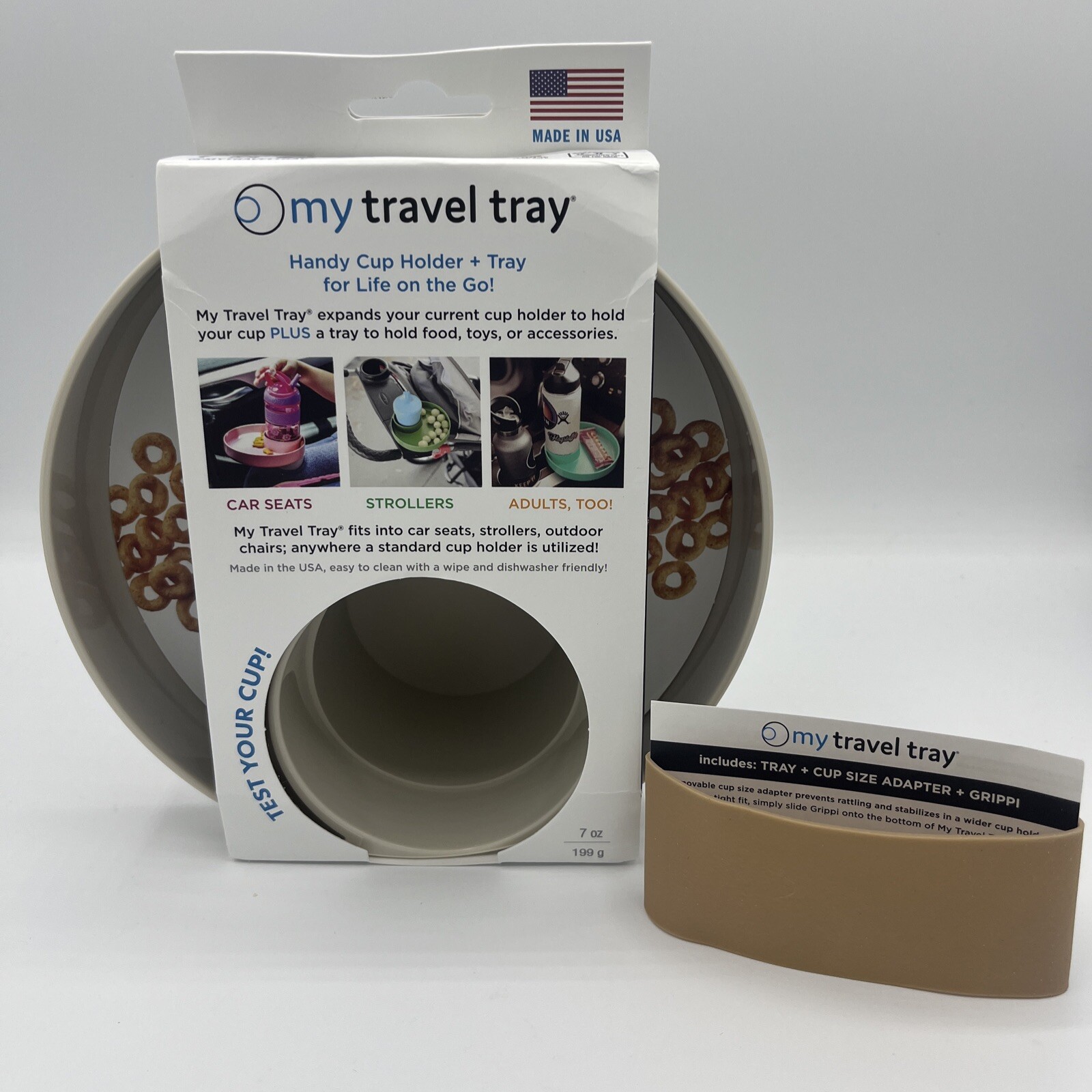 My Travel Tray Kids Handy Cup Holder and Tray -Beige - New Free Ship
