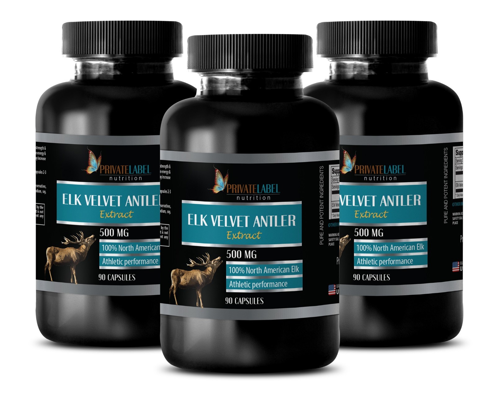 Deer Antler Velvet Extract Powder - Elk Velvet Antler 500mg (270 Capsules, 3 B)