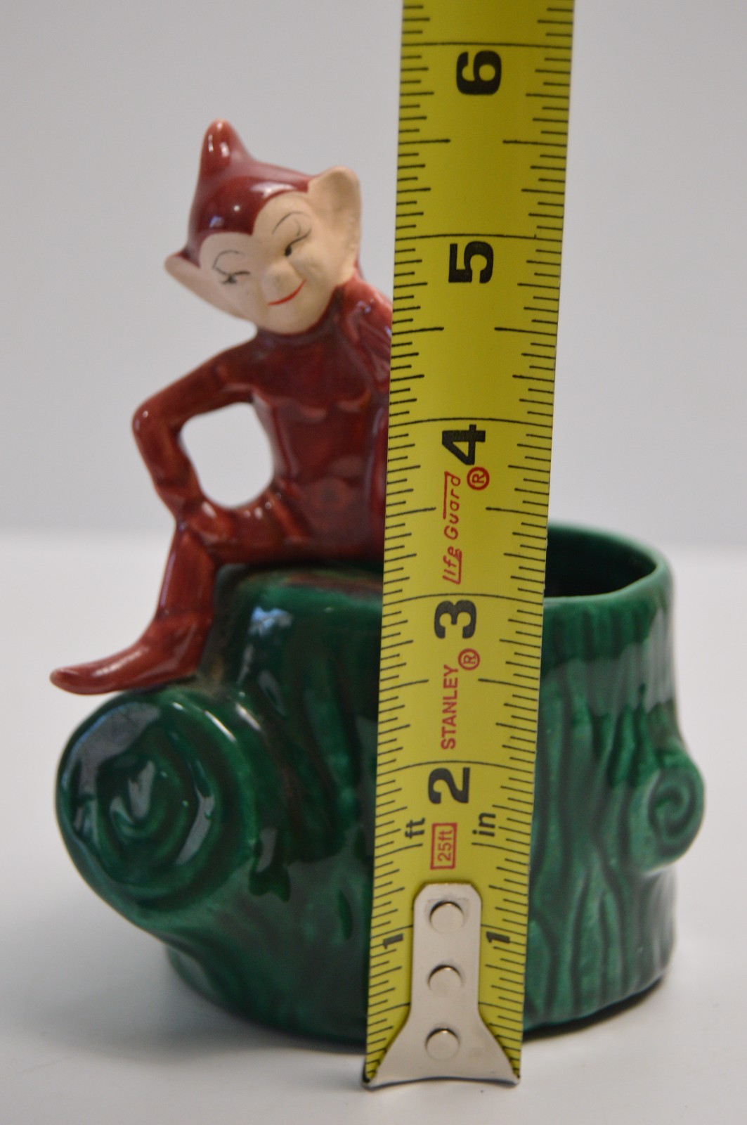 Vintage Pixie Elf Sitting on a Stump Planter MCM Pottery Ceramic Fairy Garden