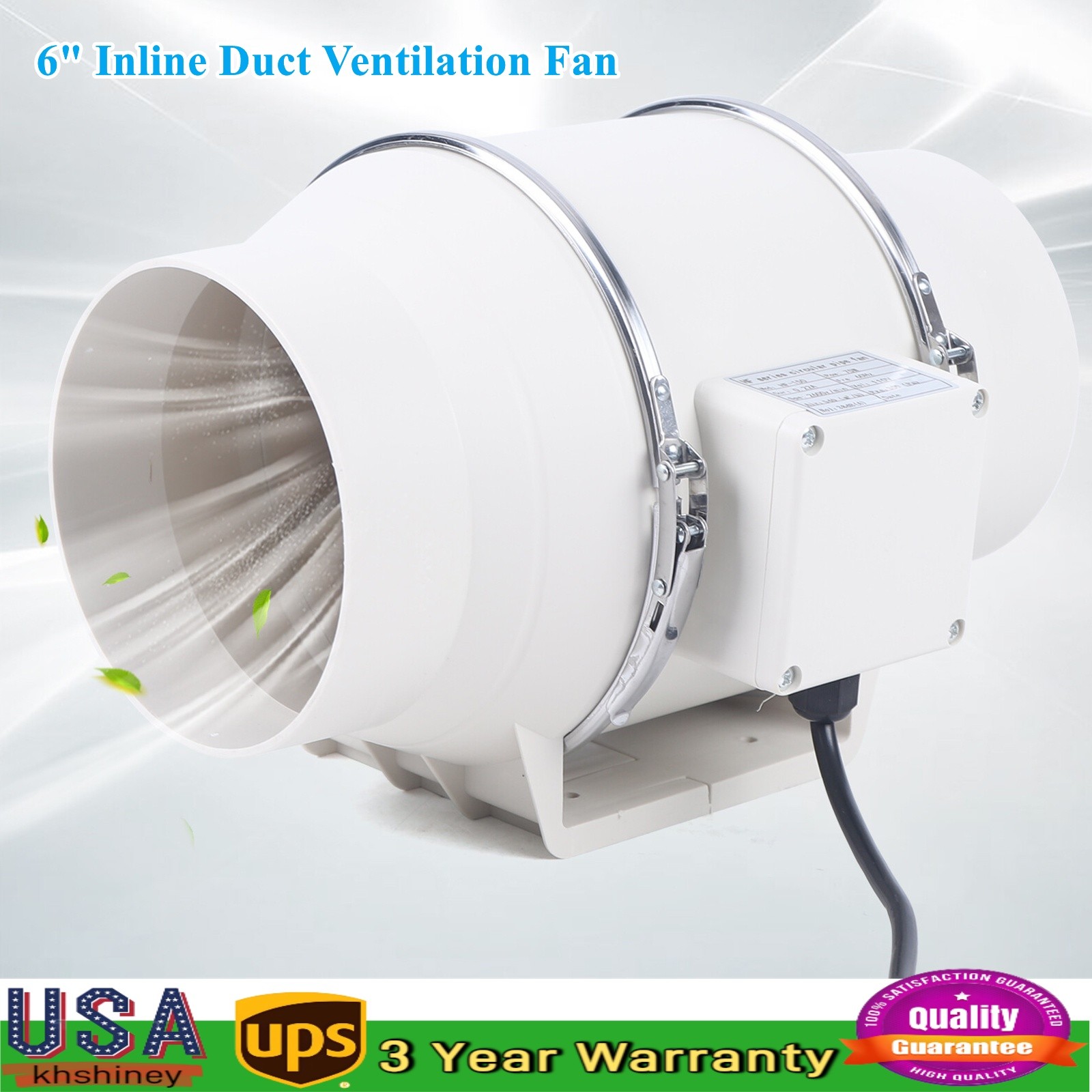 6" Inline Duct Fan 540 CFM Ventilation Exhaust Blower Fans Quiet for Ducting 75W