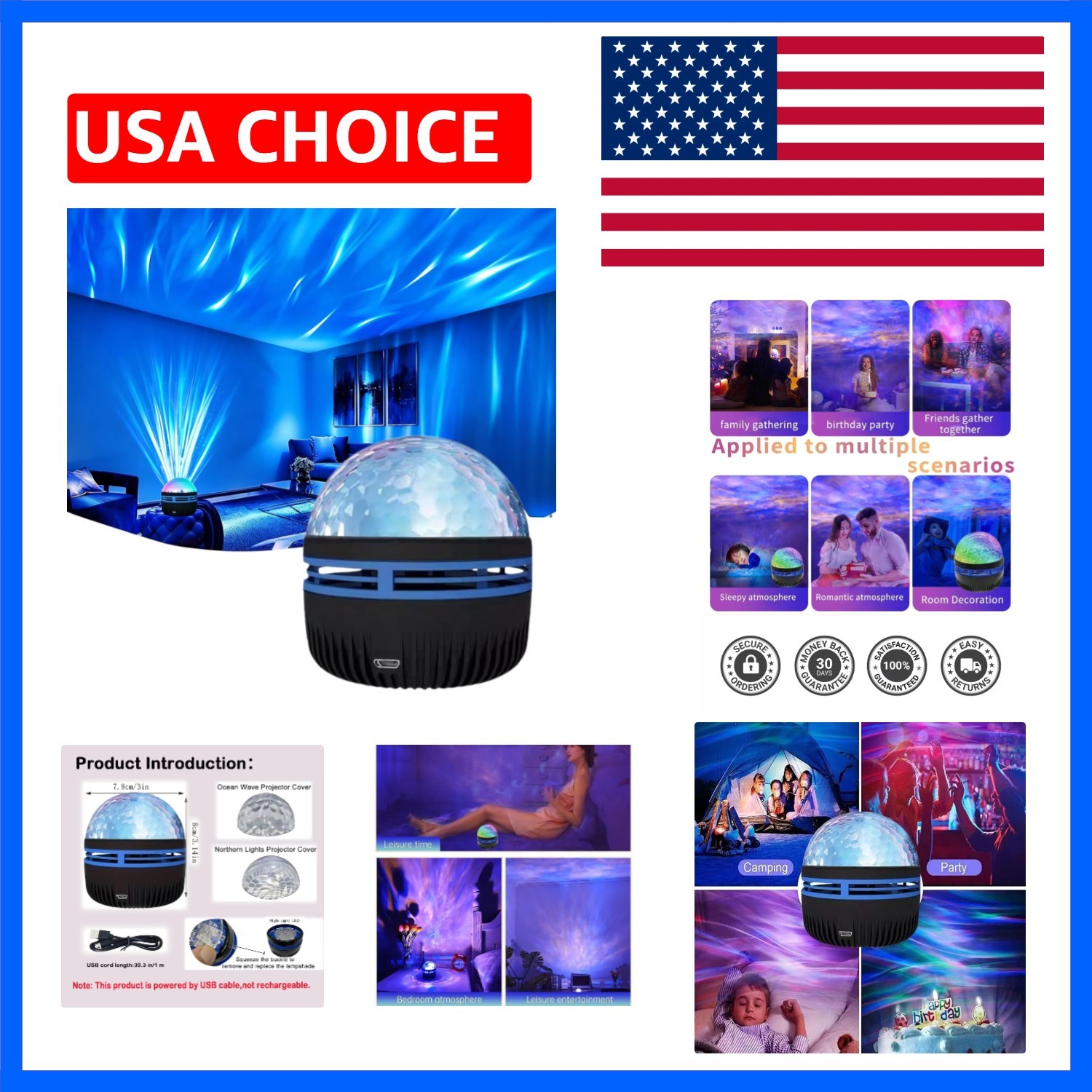 2-in-1 Northern Lights & Waves Projector, Aurora Northern Lights Projector, 1...