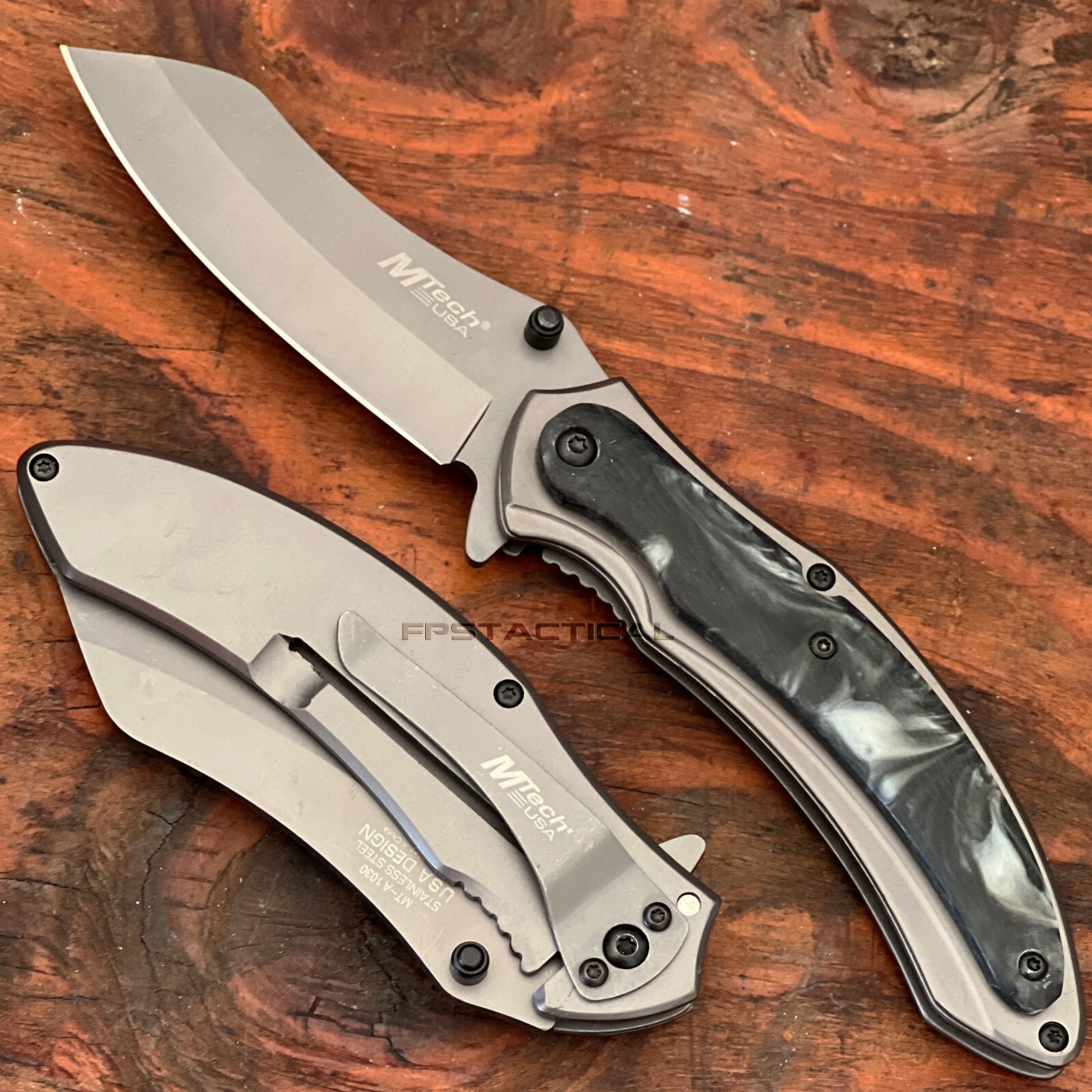 Mtech USA Tinite Wharncliffe Spring Assisted Tactical Pocket Knife Gray / Black