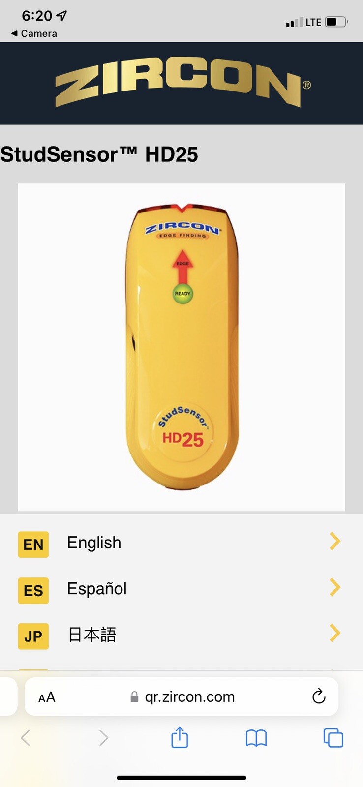 Zircon HD25 3/4 in. Studsensor Stud Finder, NEW Store Return