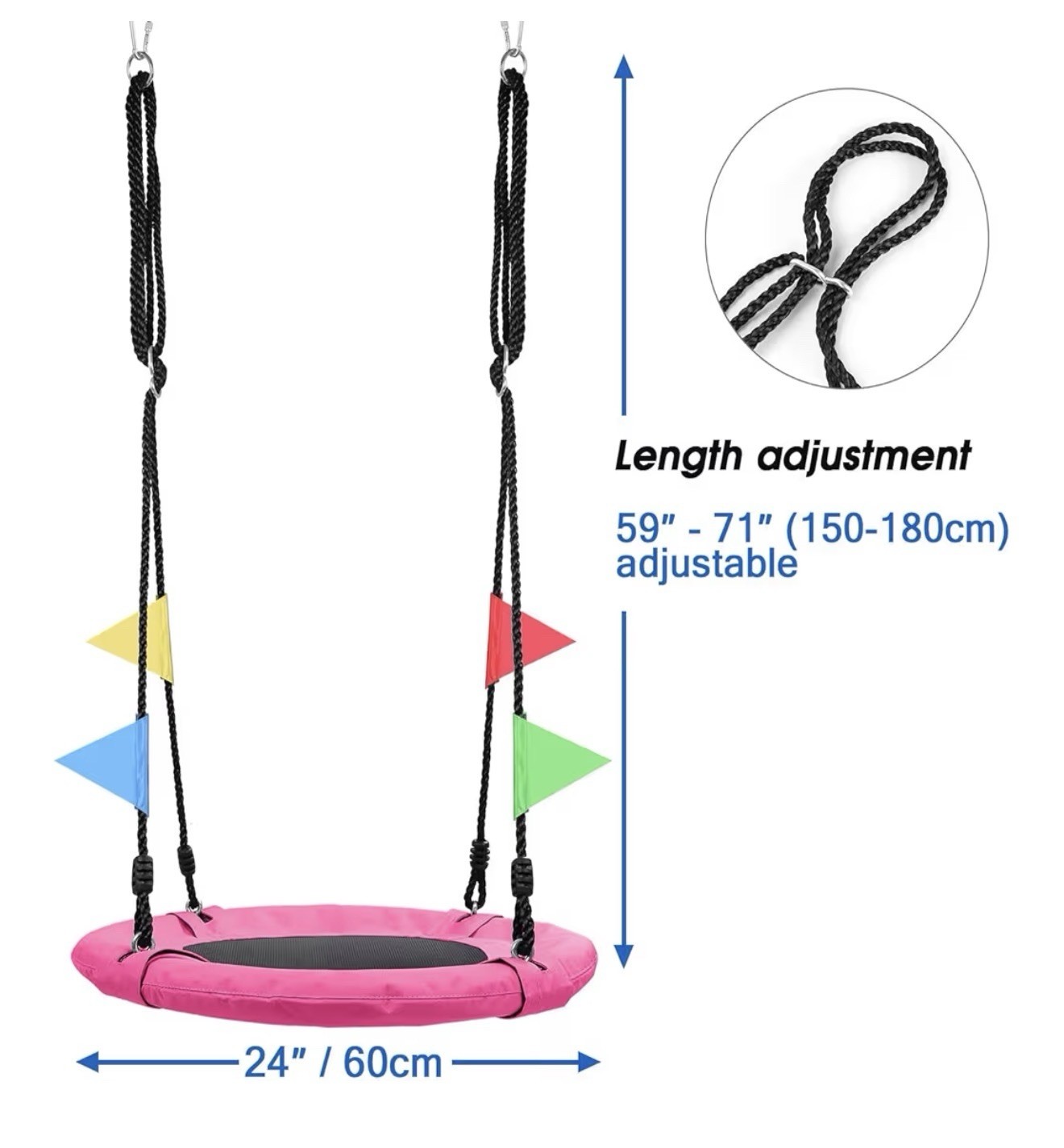 Pink 24in Kids Saucer Swing Outdoor Tree Swing Ages 3-12