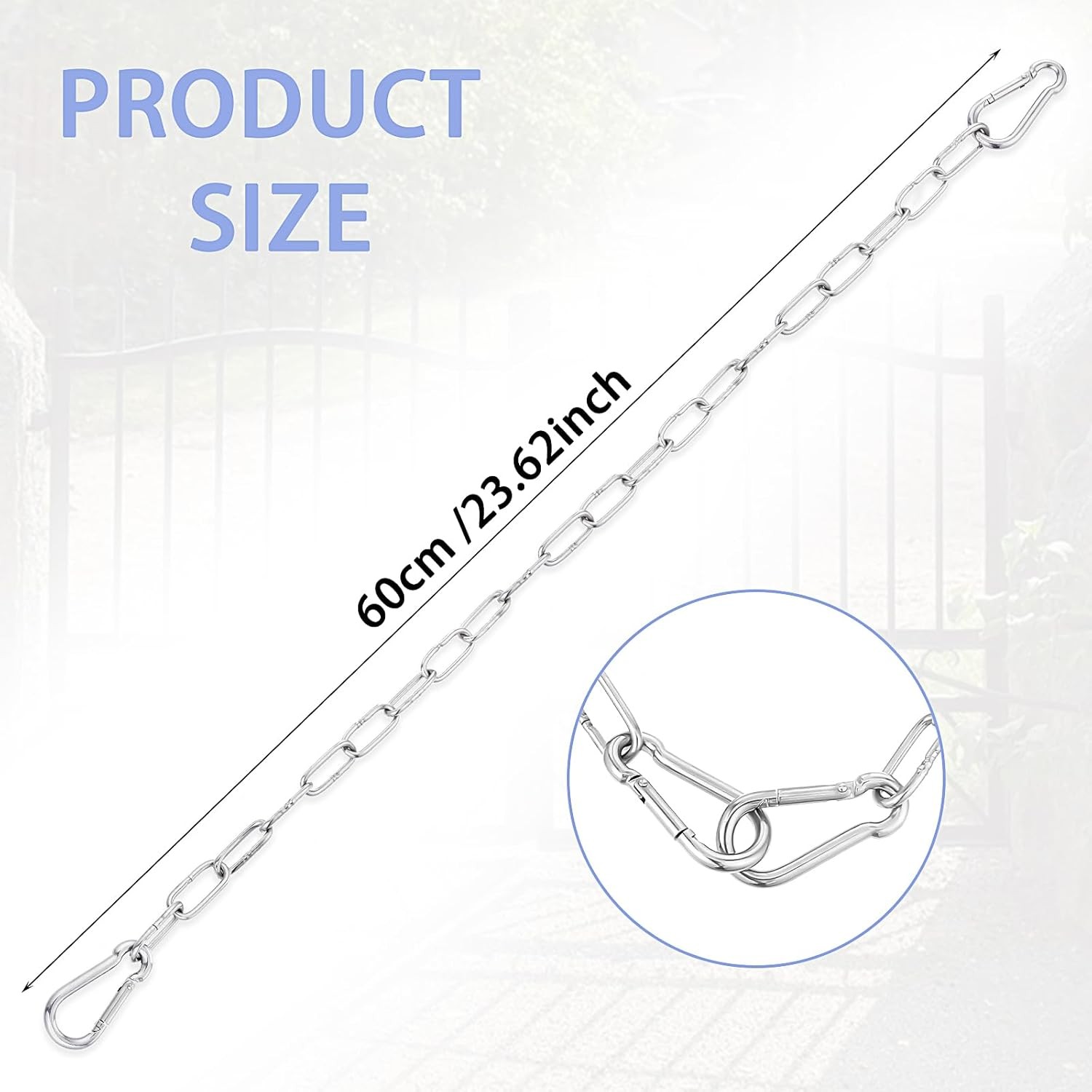 1 Pcs Stainless Steel Gate Chain with Carabiner, Locks Medium, Silver