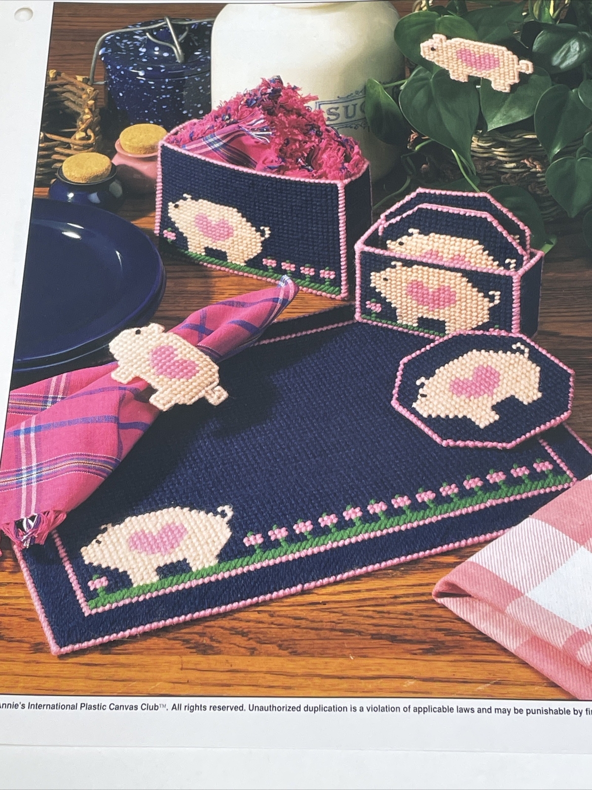 Pig Kitchen Set Place Mat Coaster Annie's Attic Plastic Canvas Pattern