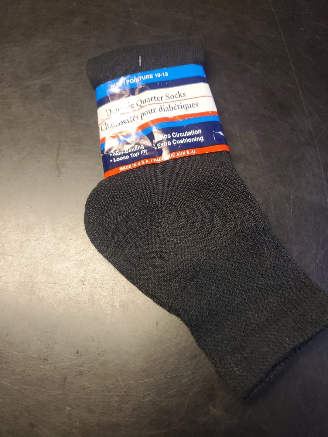 1 PAIR BLACK UNISEX DIABETIC CREW SOCKS size 10-13 ELASTIC DIABETIC CREW SOCKS