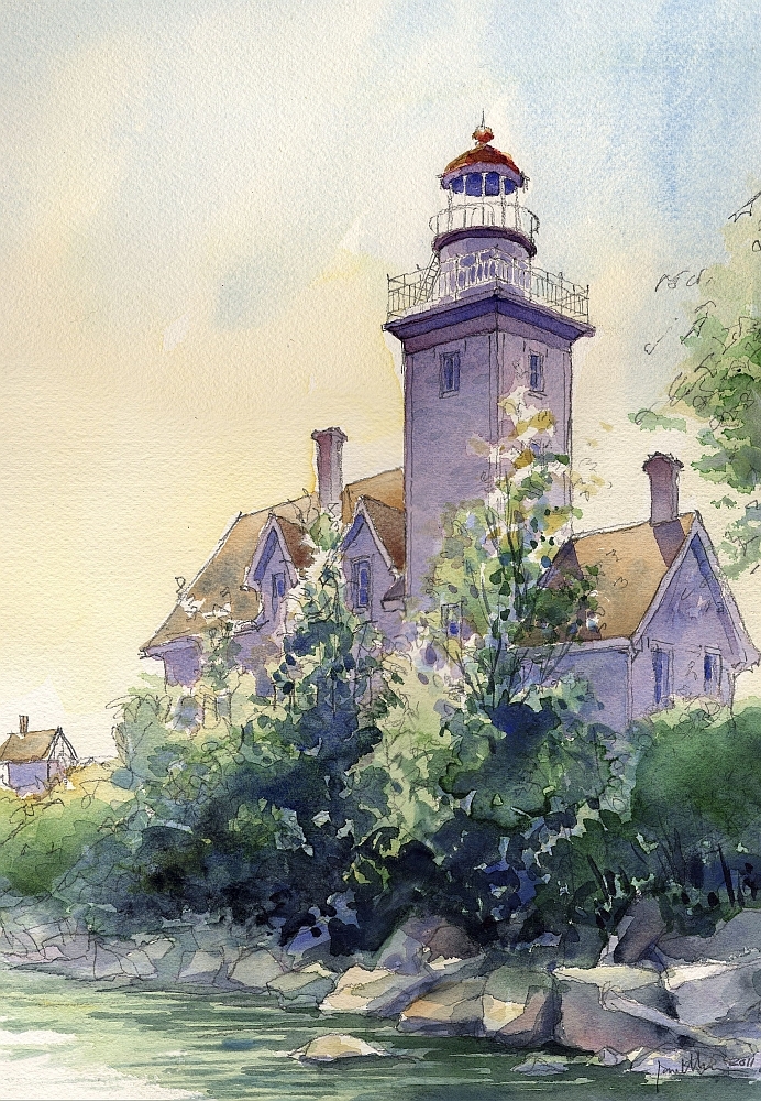 Thirty Mile Point Lighthouse, Lake Ontario, New York. James Mann Art Notecards