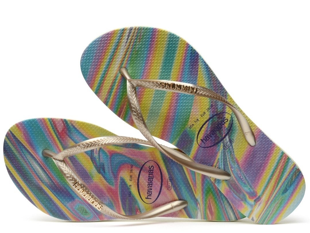 Havaianas Brazilian Iridescent Slim Flip Flops Womens Sandals Sz 10 Eur 41/42
