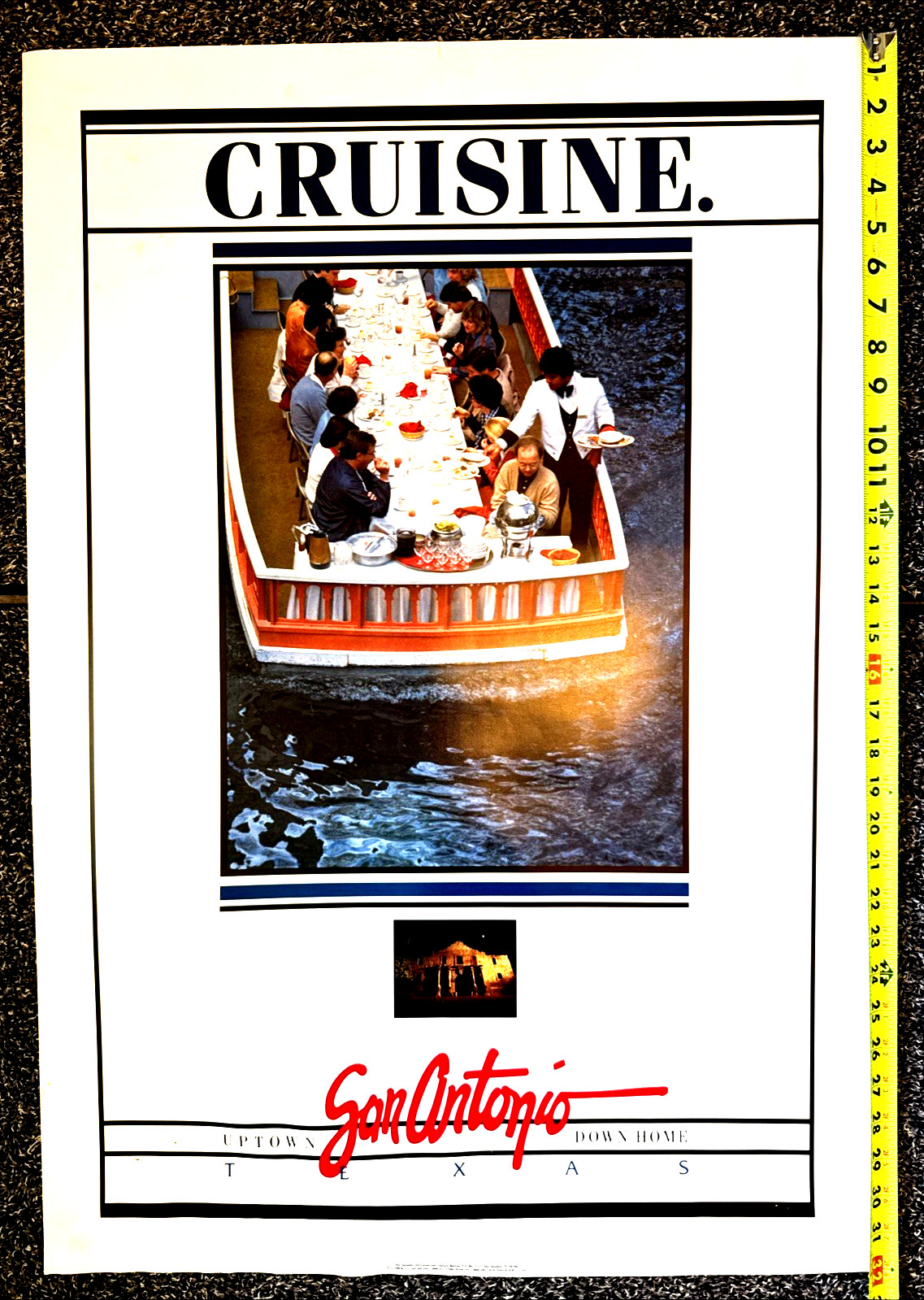 San Antonio Texas Poster River Walk Dining Cruise Travel Ad 1980s TX Tourism EUC