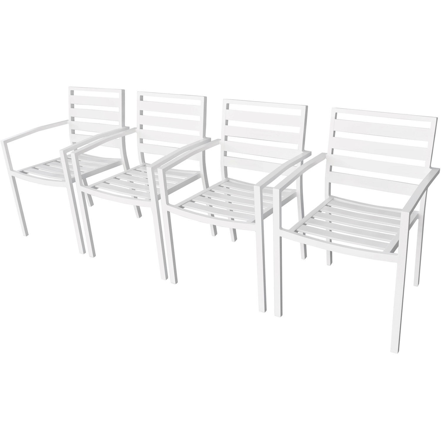 Global Industrial Aluminum Slatted Dining Armchair White 4 Pack