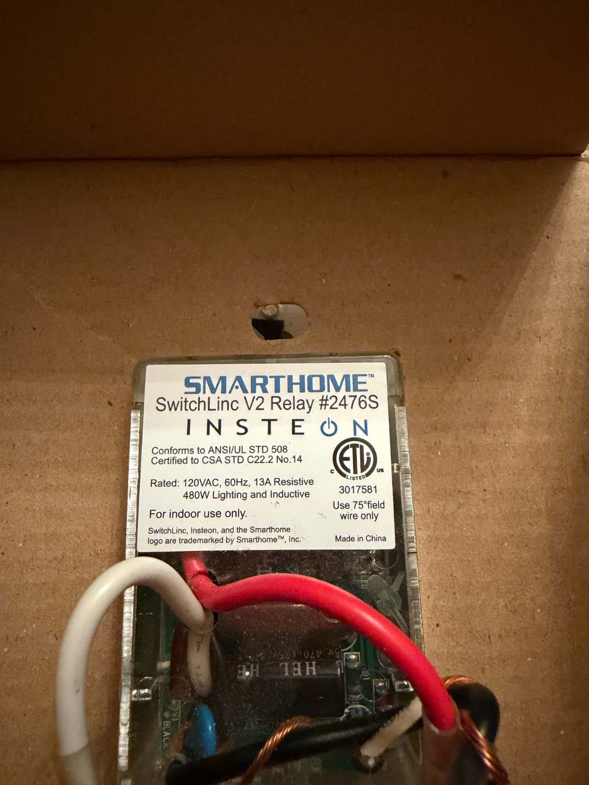 INSTEON Smarthome Relay On/Off Switch V2 2476S - White -