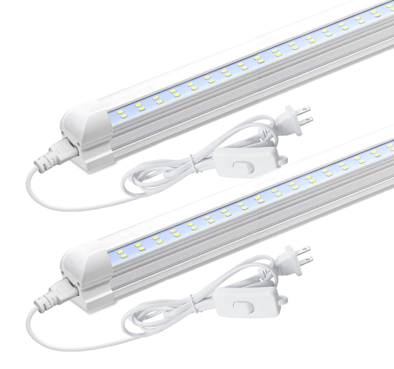 2 Pack 20W 2FT LED Tube Light Fixture T8 Shop Lamp 2600LM Flat Dual Rows 6500K