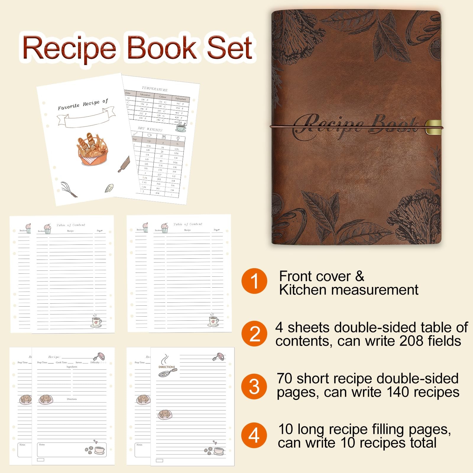 GoShambar Blank Recipe Book To Write In Your Own Recipes, Leather A5, Brown