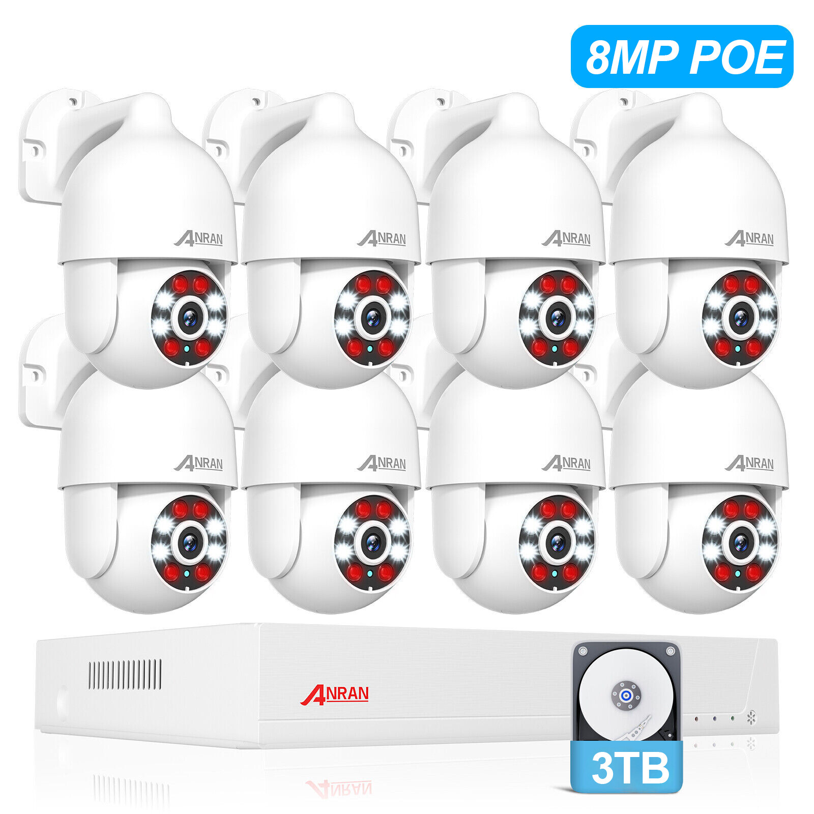 ANRAN CCTV WIRED SECURITY SYSTEM 8MP AUDIO CAMERA 24/7 RECORD +4TB HDD MOTION